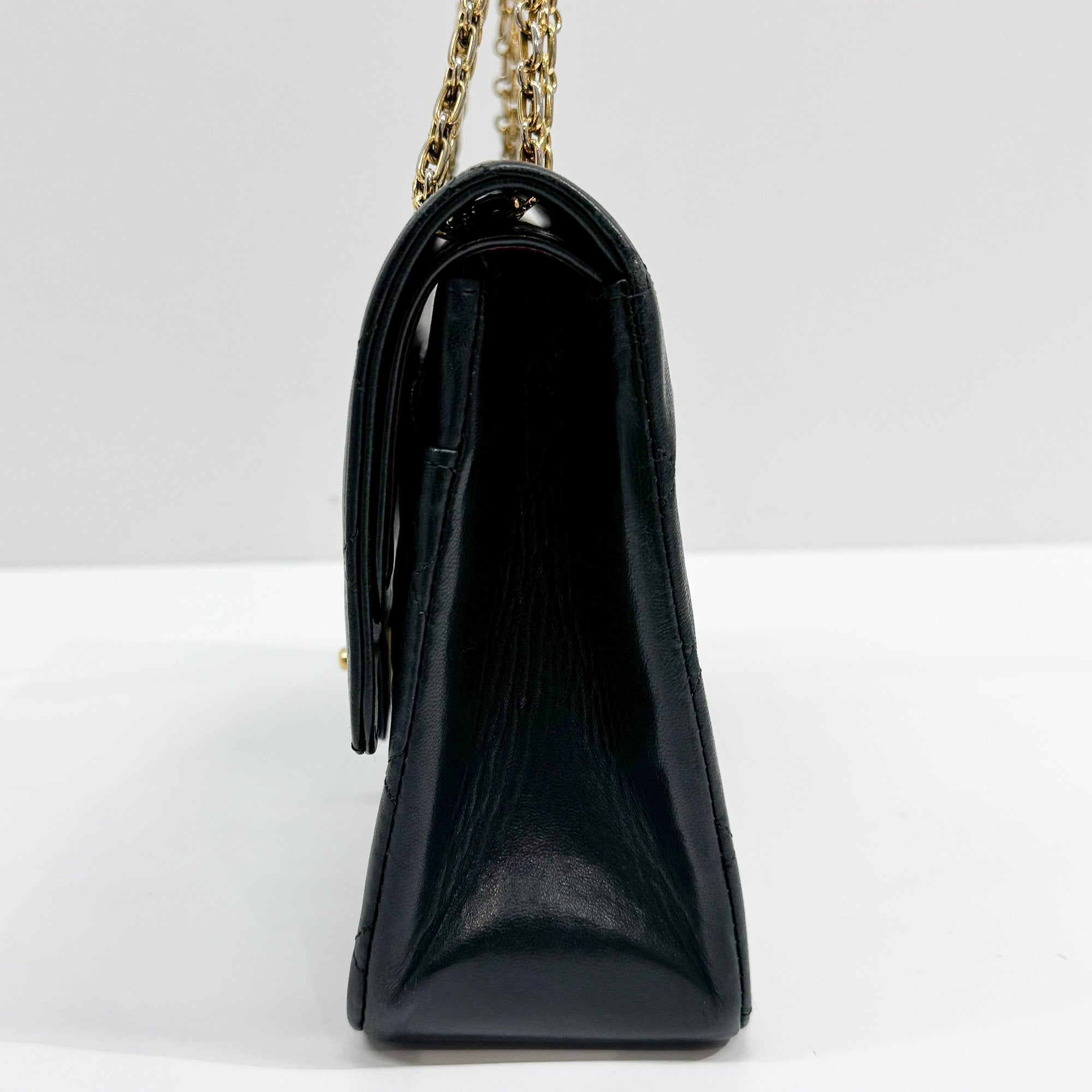 Classic Double Flap Matelasse Black Leather Shoulder Bag