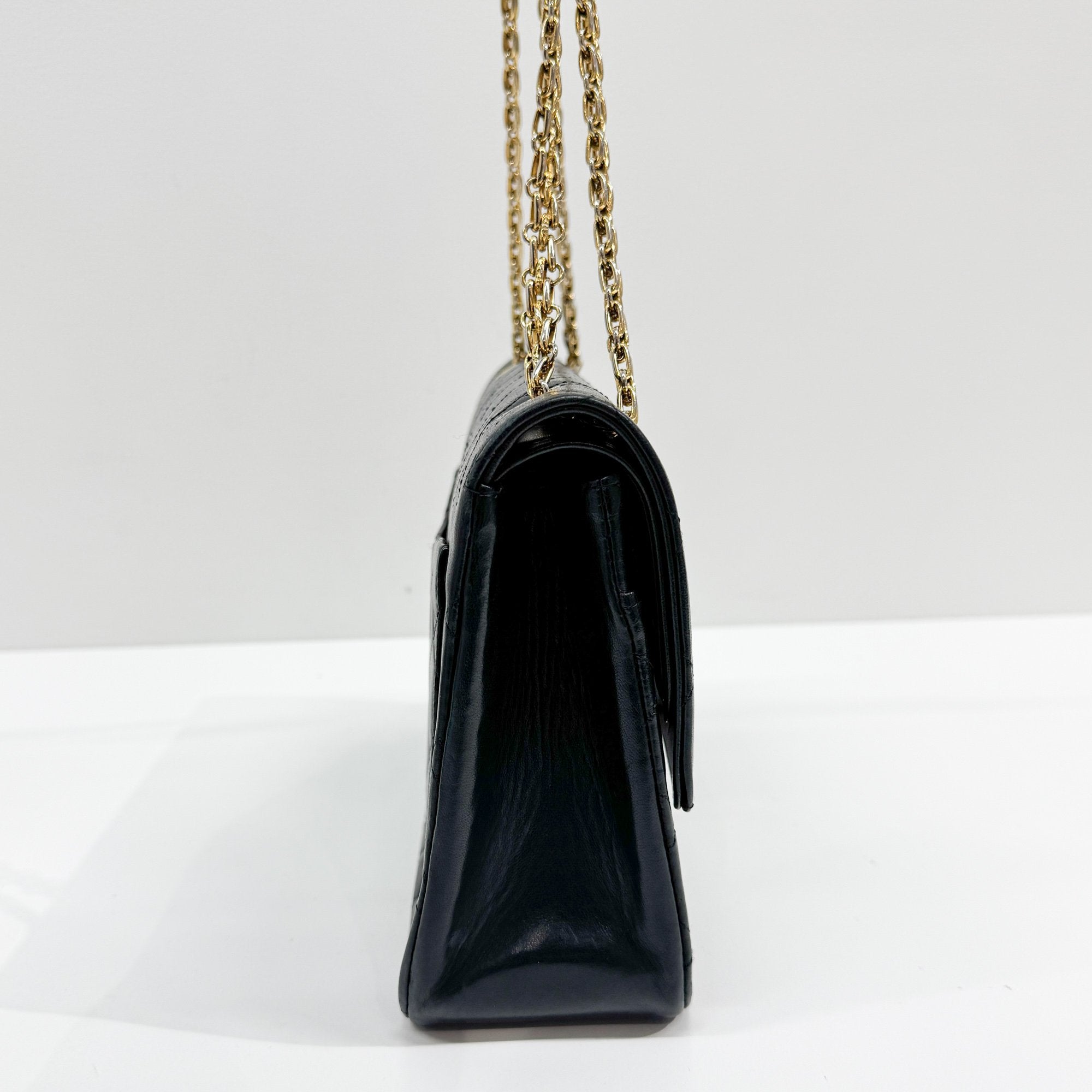 Classic Double Flap Matelasse Black Leather Shoulder Bag