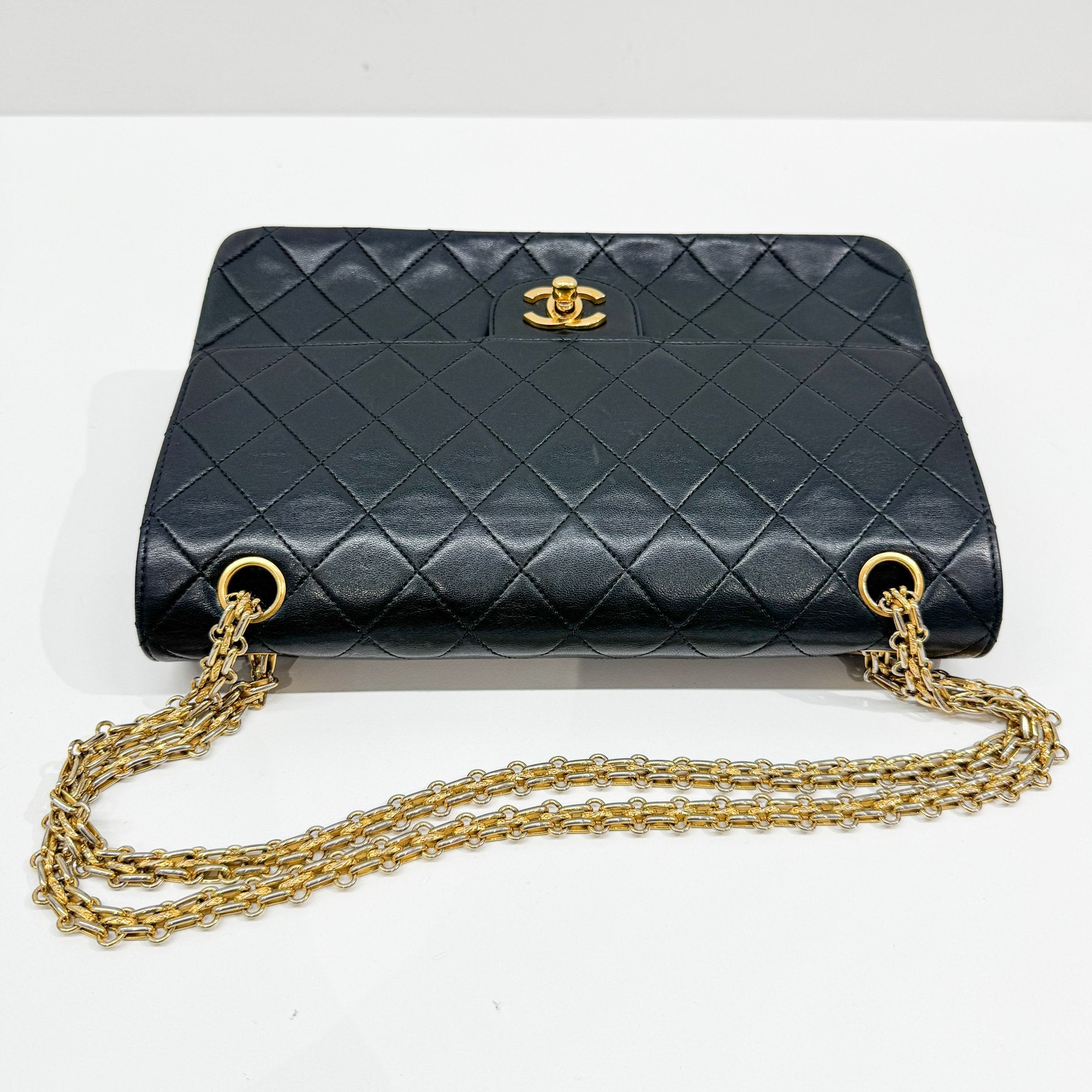 Classic Double Flap Matelasse Black Leather Shoulder Bag