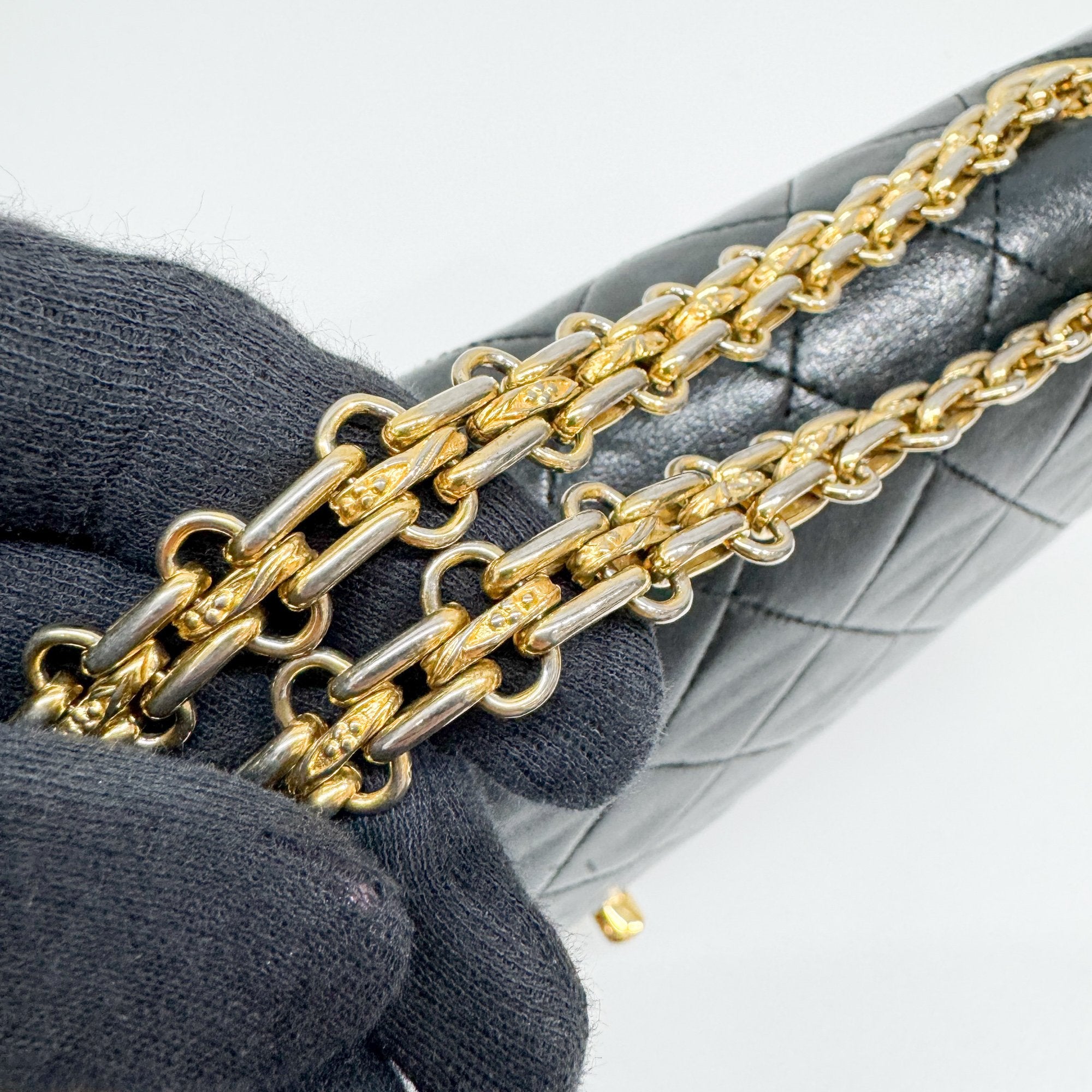 Classic Double Flap Matelasse Black Leather Shoulder Bag