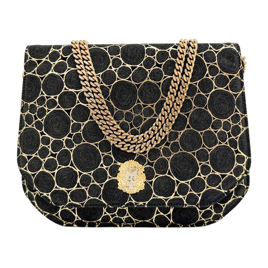 Black & Gold Wood Grain Canvas Shoulder Bag