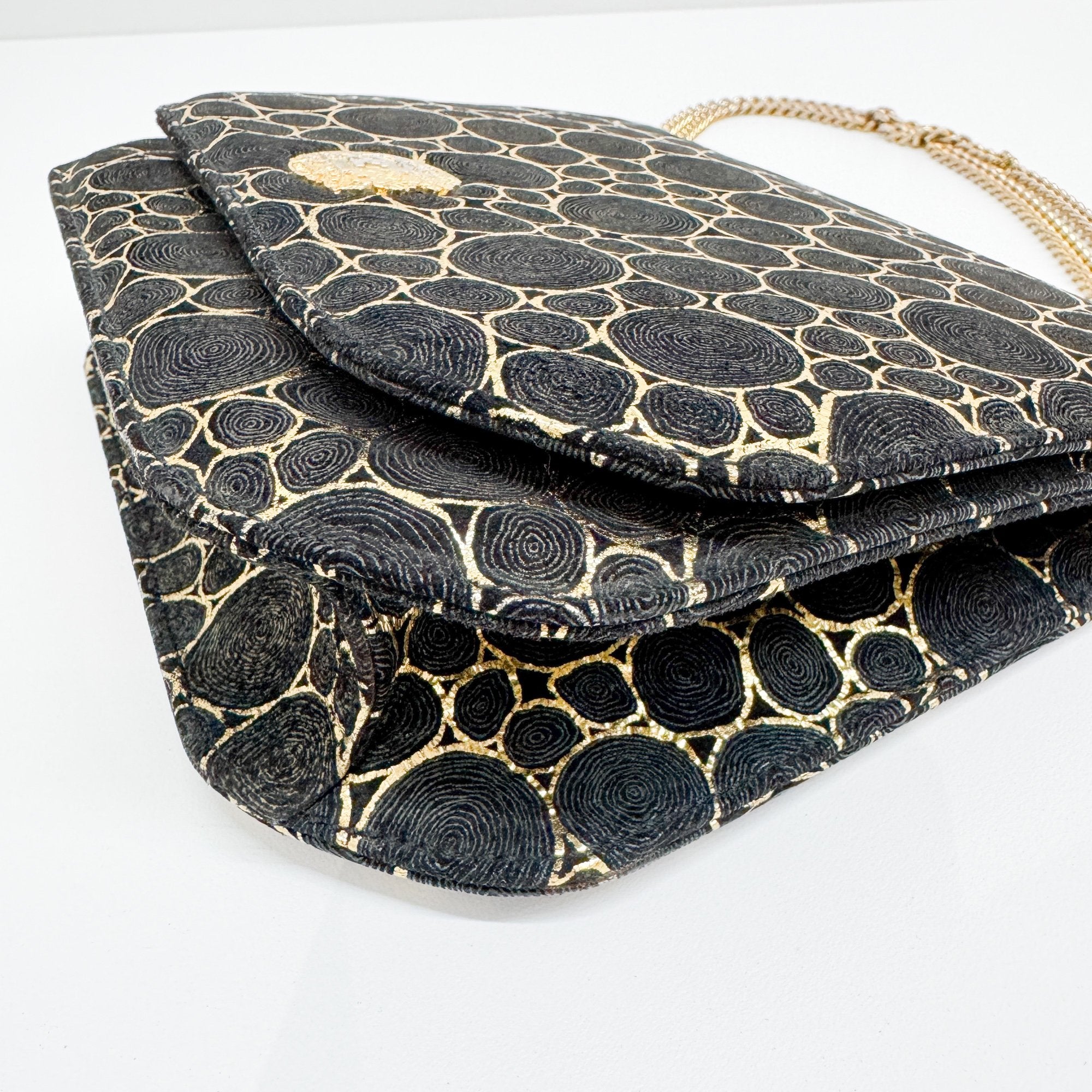 Black & Gold Wood Grain Canvas Shoulder Bag