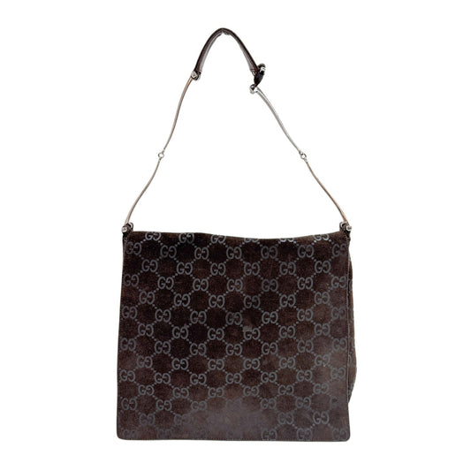 Brown GG Canvas Suede Hobo Bag