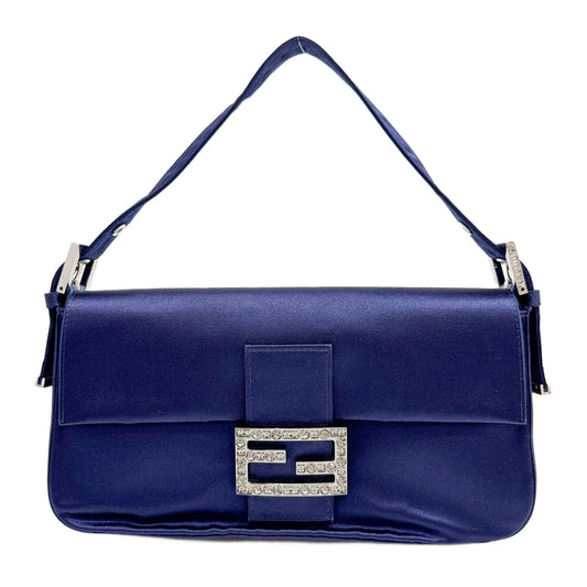 Baguette Blue Satin Shoulder Bag