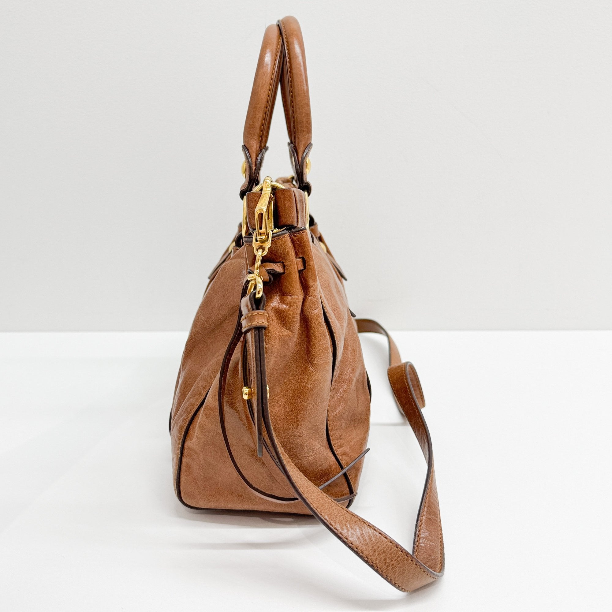 Vitello Brown Leather Two Way Bag