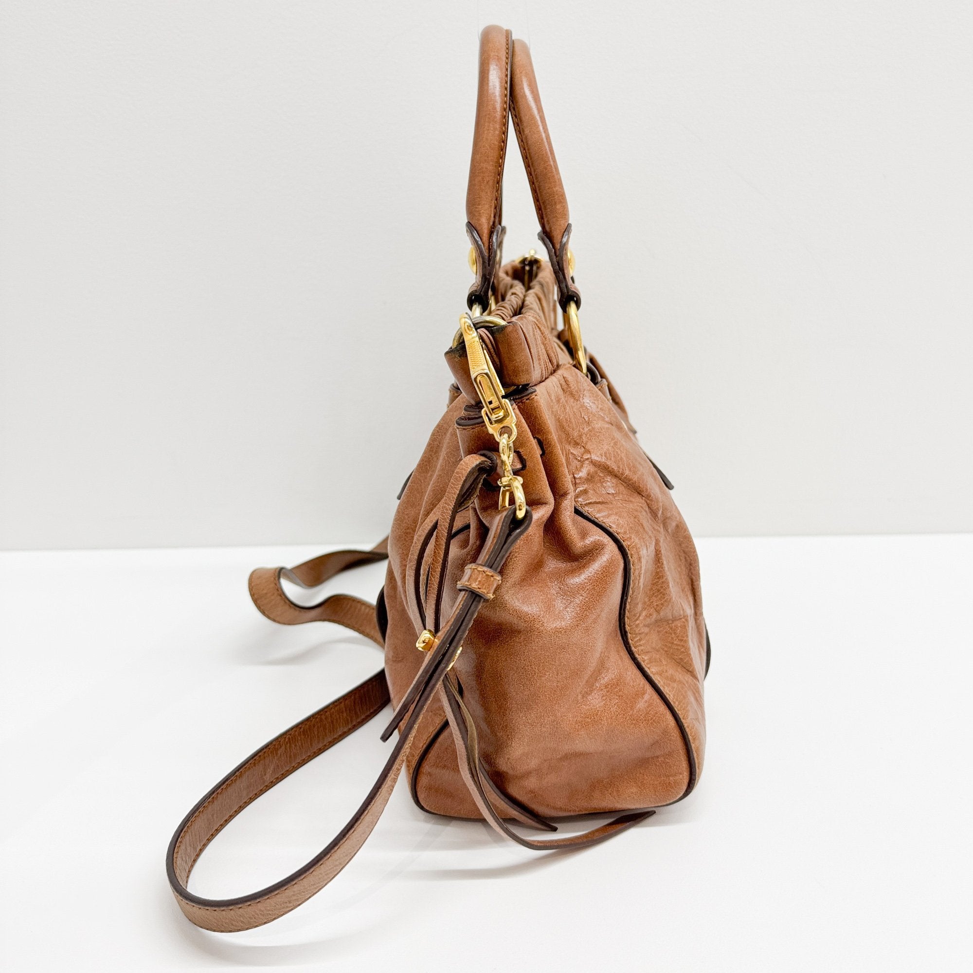 Vitello Brown Leather Two Way Bag