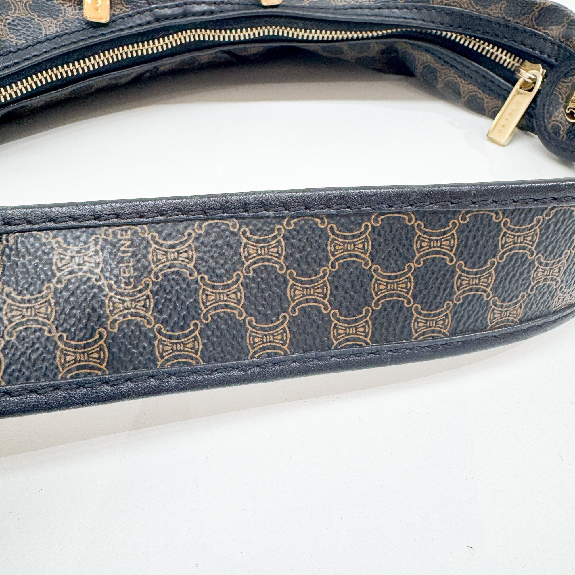 Black Macadam Triomphe Leather Hobo Bag