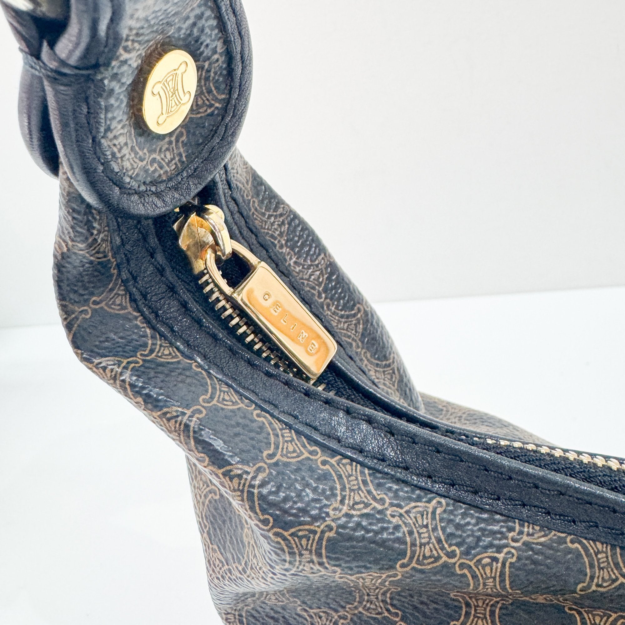 Black Macadam Triomphe Leather Hobo Bag