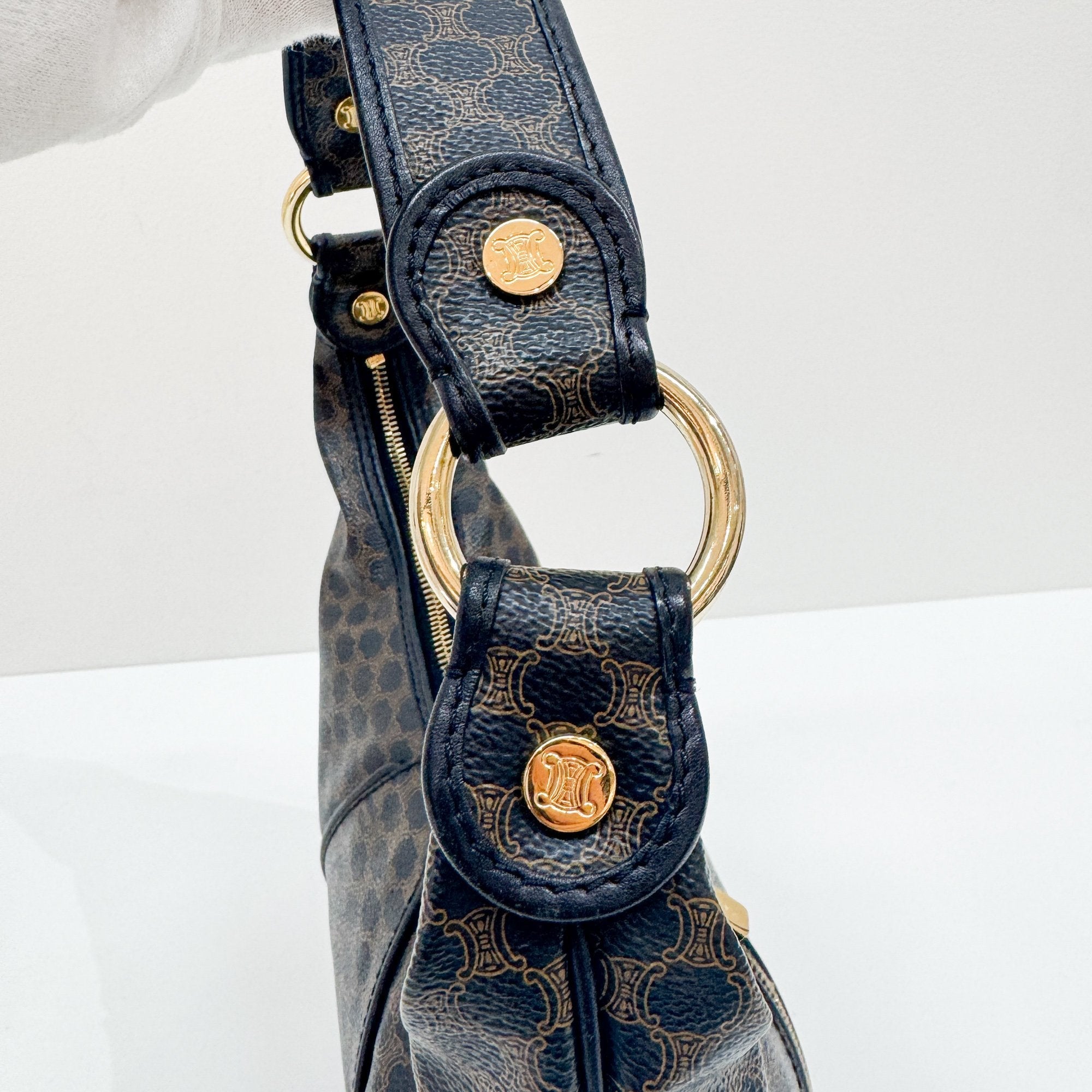 Black Macadam Triomphe Leather Hobo Bag