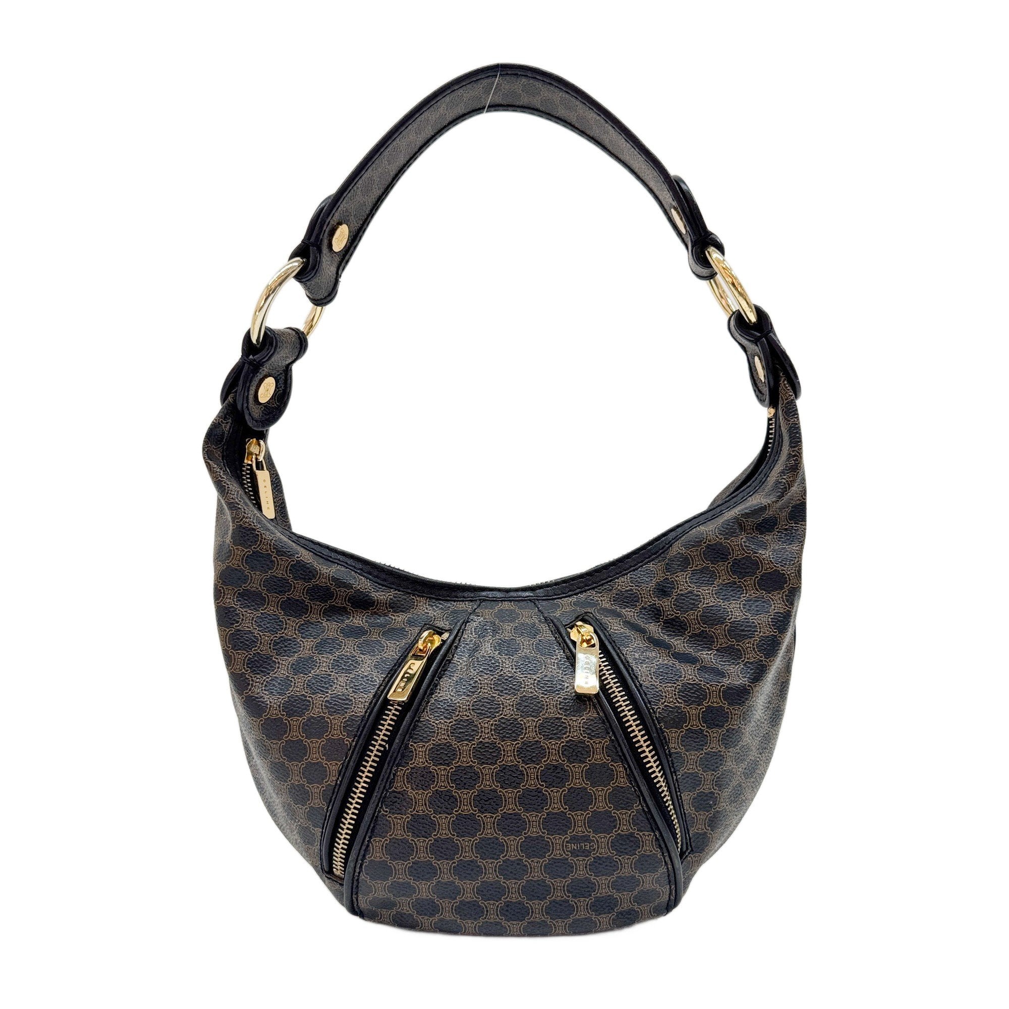 Black Macadam Triomphe Leather Hobo Bag