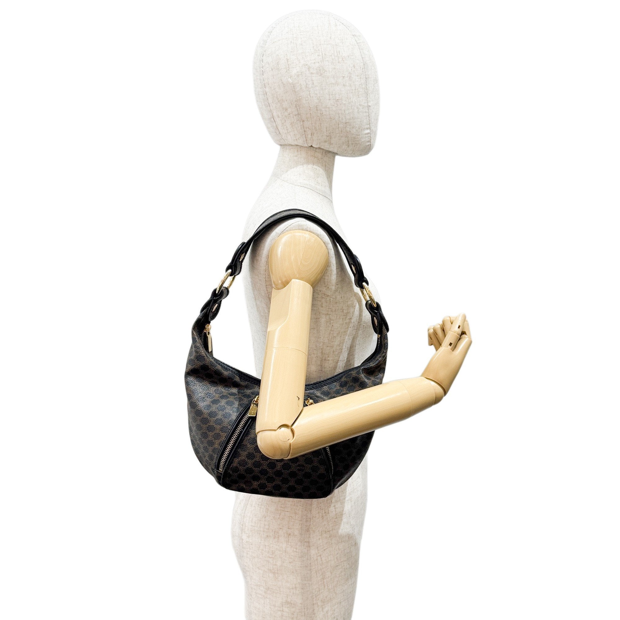 Black Macadam Triomphe Leather Hobo Bag