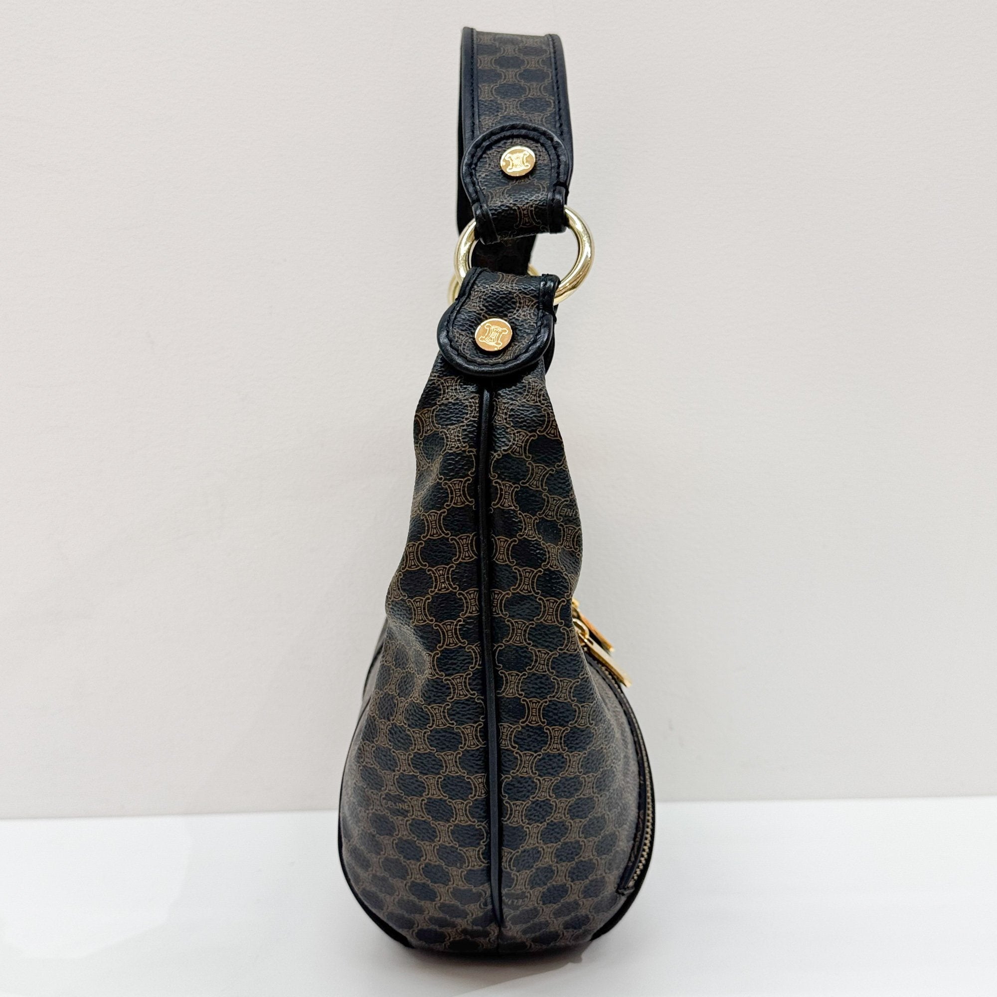 Black Macadam Triomphe Leather Hobo Bag