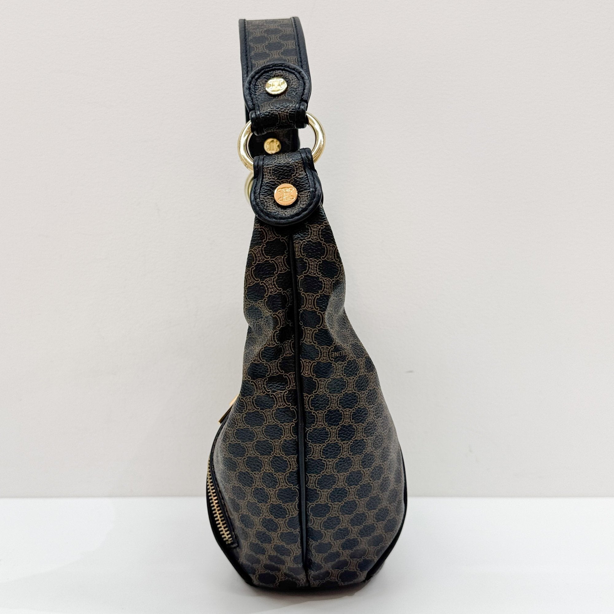 Black Macadam Triomphe Leather Hobo Bag