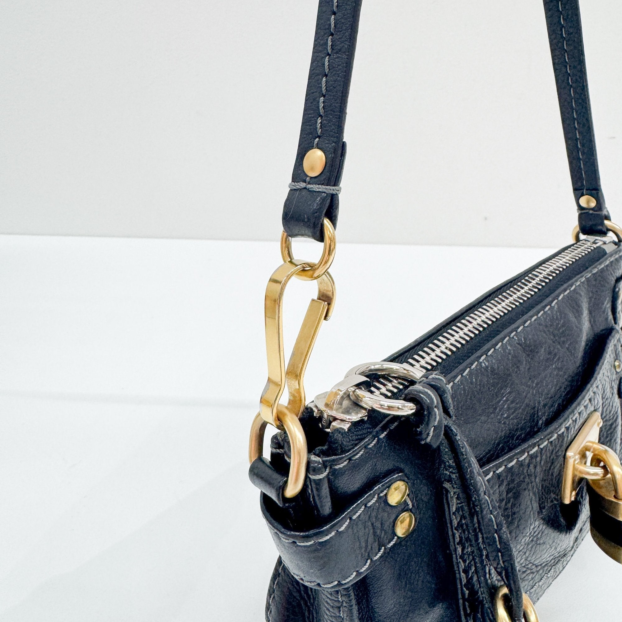 Paddington Pouch Black Leather Shoulder Bag