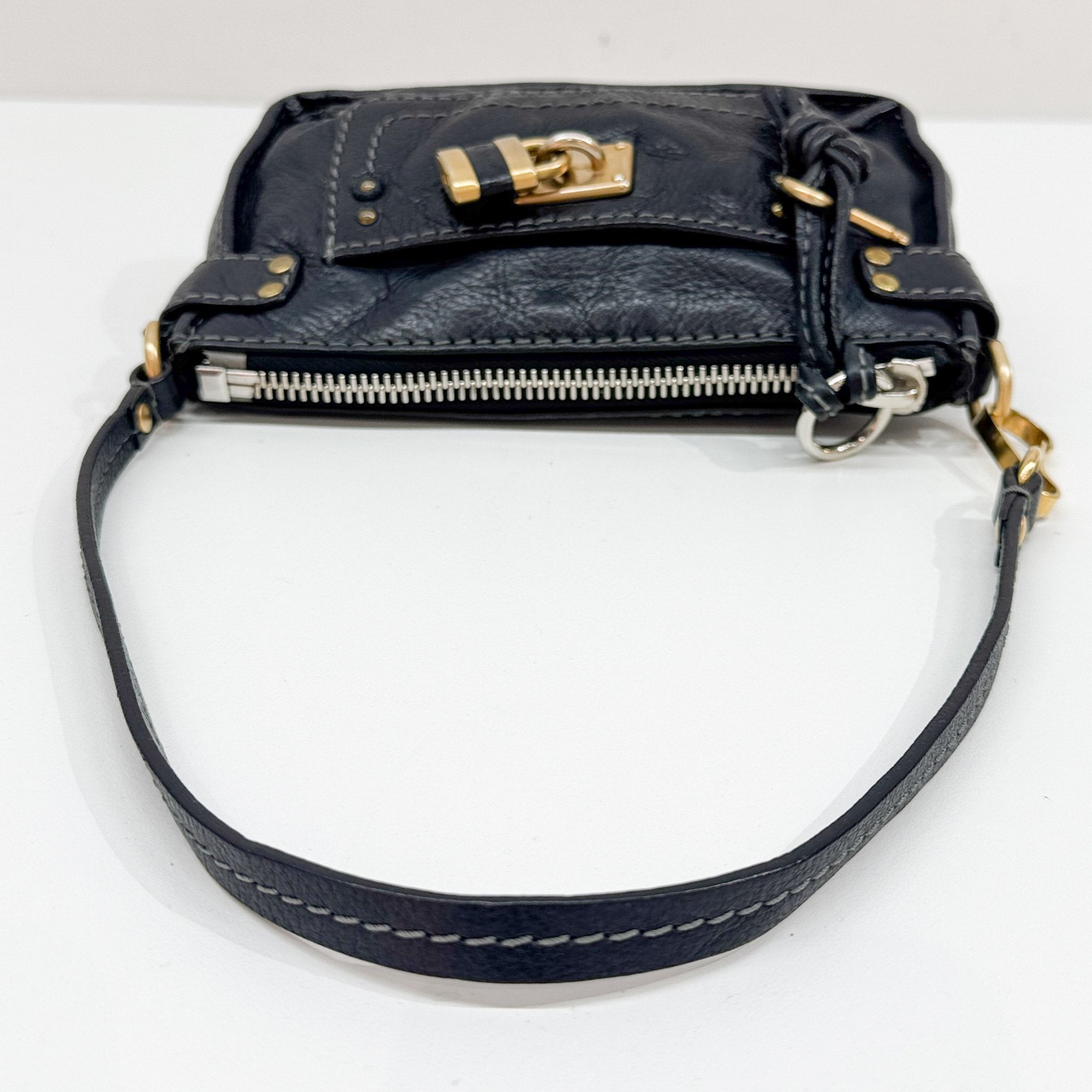 Paddington Pouch Black Leather Shoulder Bag