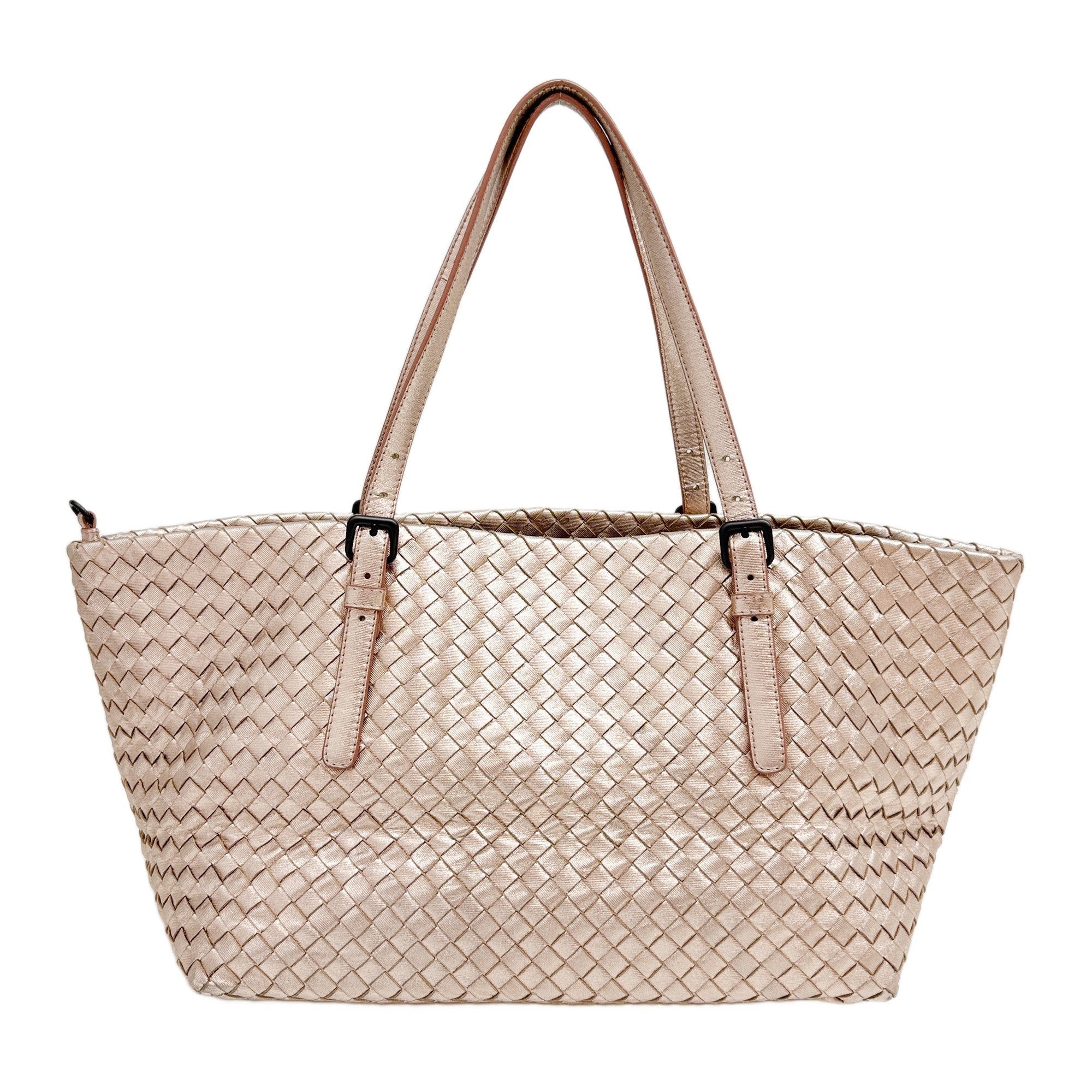 Intreciatto Metallic Rose Gold Leather Shoulder Bag