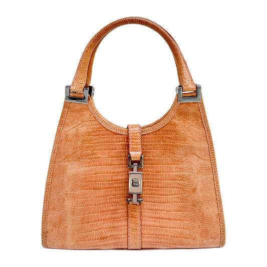 Mini Jackie Brown Lizzard Embossed Leather Hand Bag