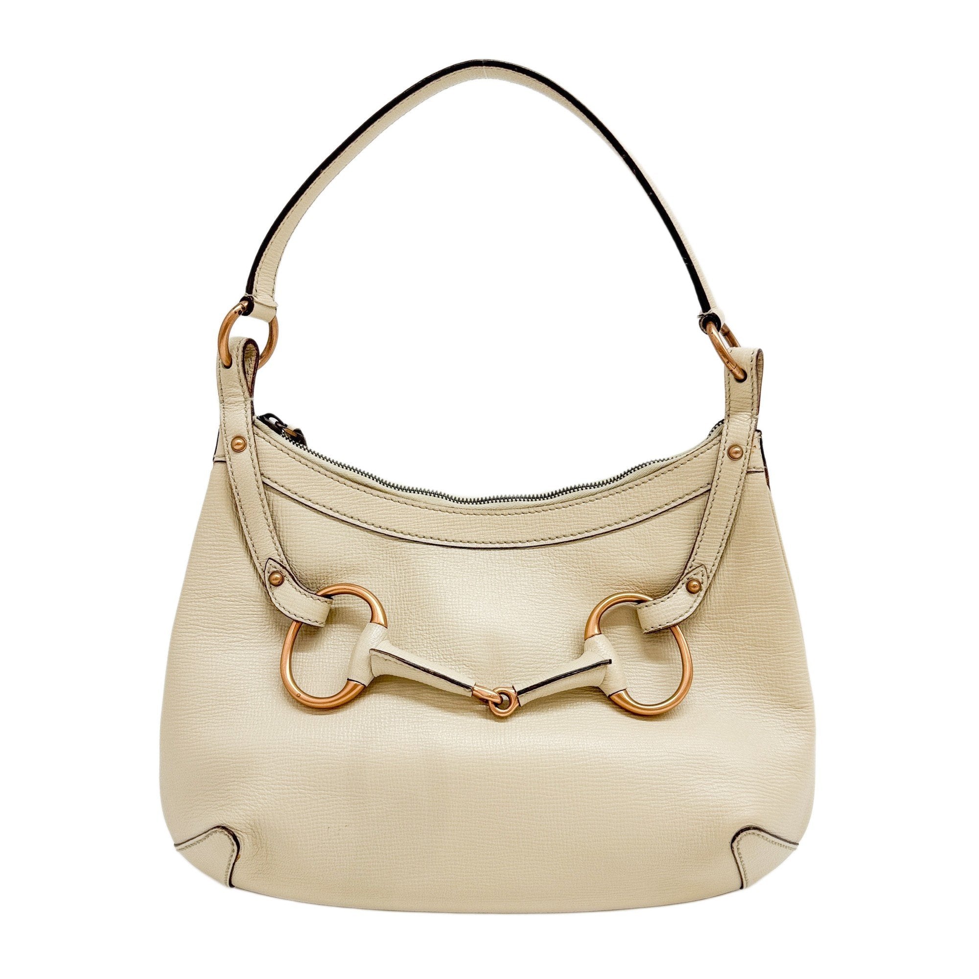 Horsebit Beige Leather Shoulder Bag