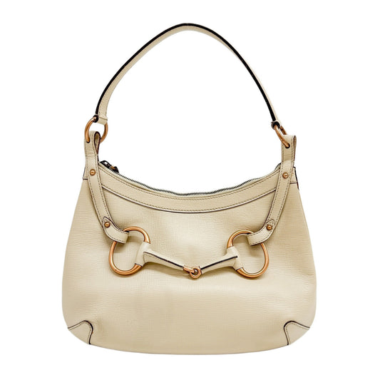 Horsebit Beige Leather Shoulder Bag