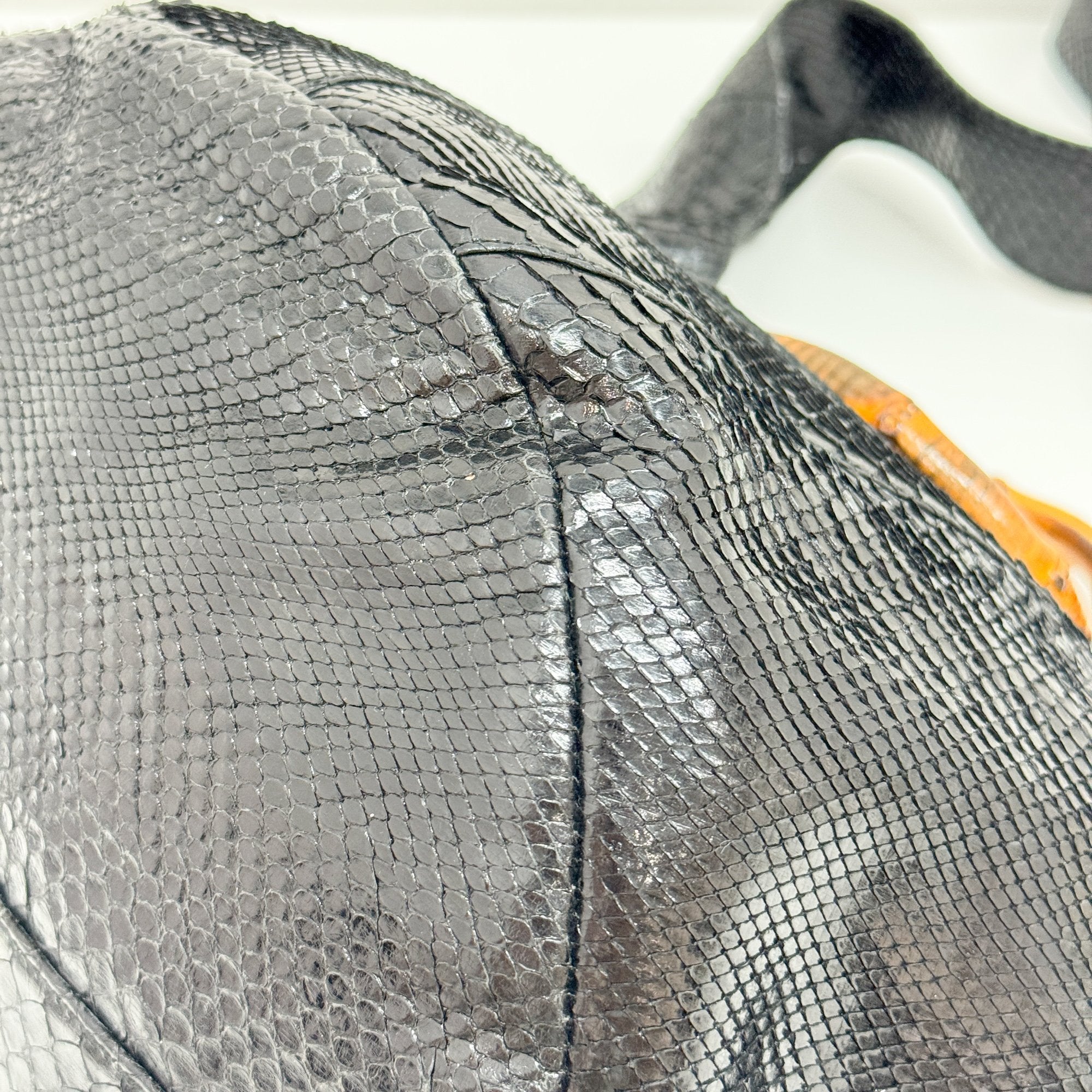 Bamboo Black Python Embossed Leather Two Way Bag