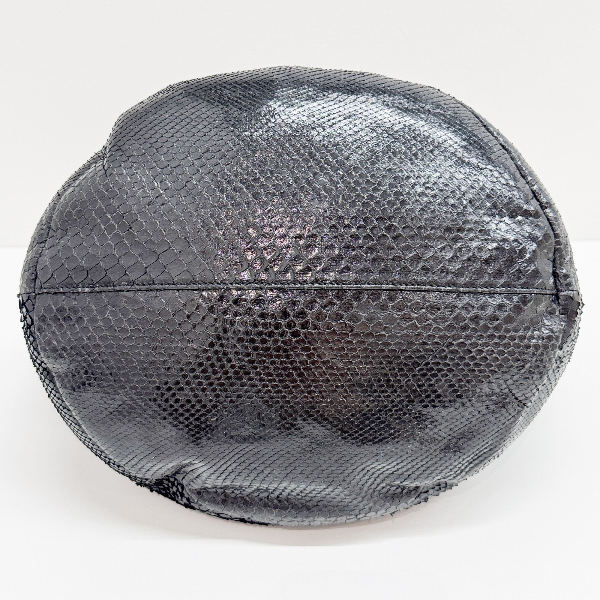 Bamboo Black Python Embossed Leather Two Way Bag