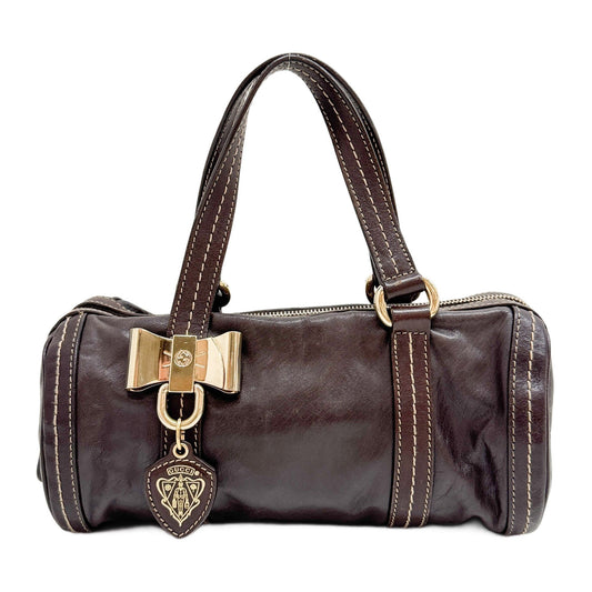 Mini Boston Brown Leather Hand Bag