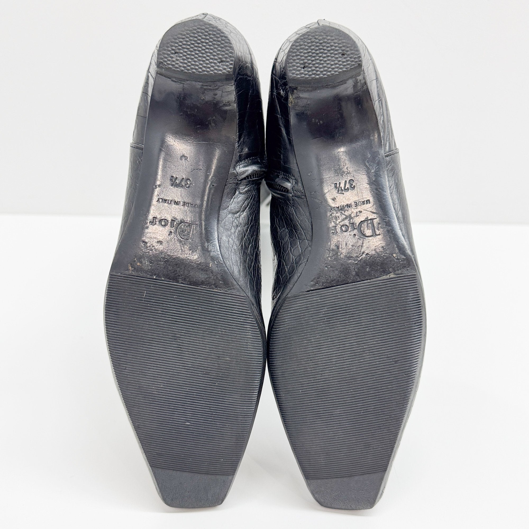 Size 37 1/2 EU Black Crocodile Embossed Leather Knee High Boots