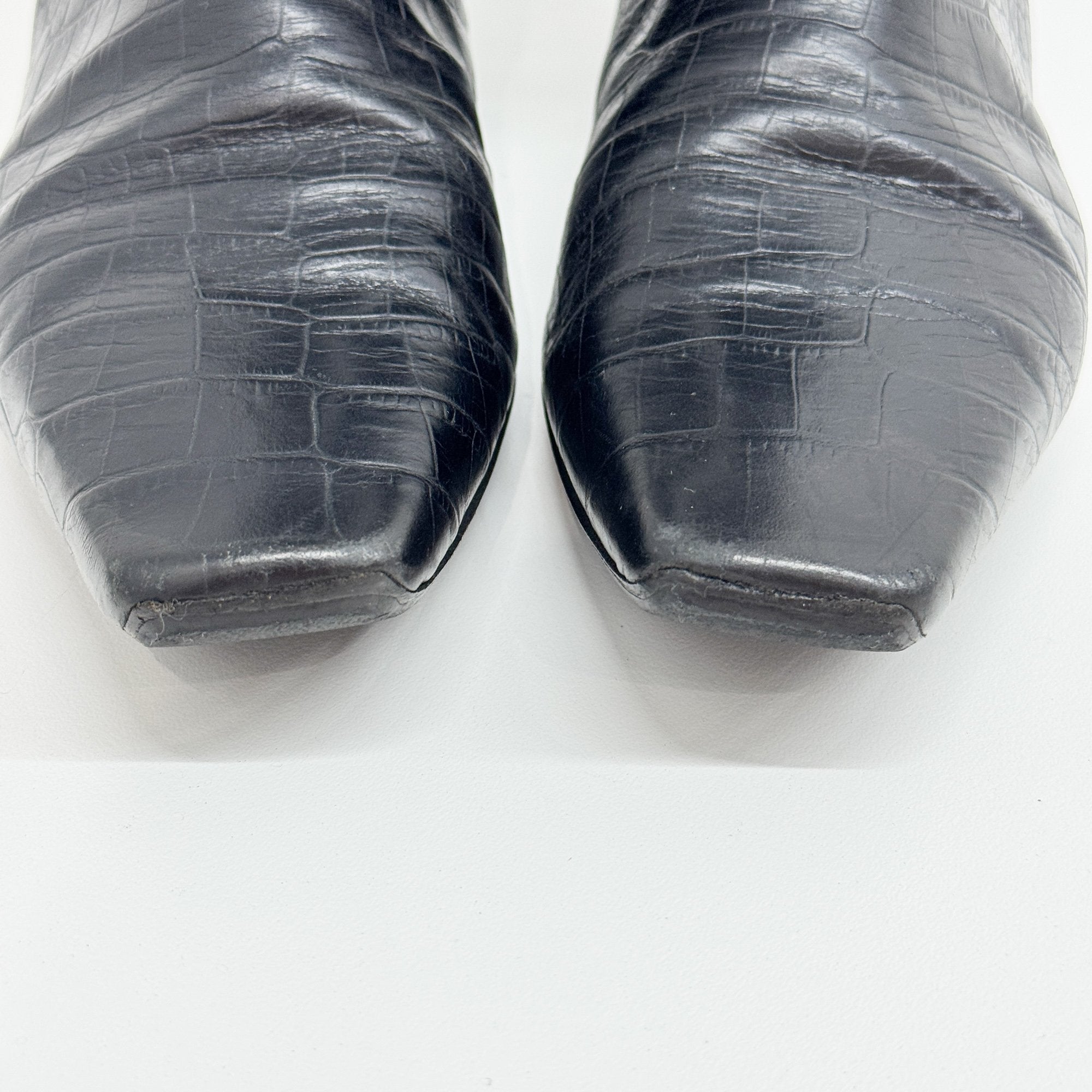 Size 37 1/2 EU Black Crocodile Embossed Leather Knee High Boots