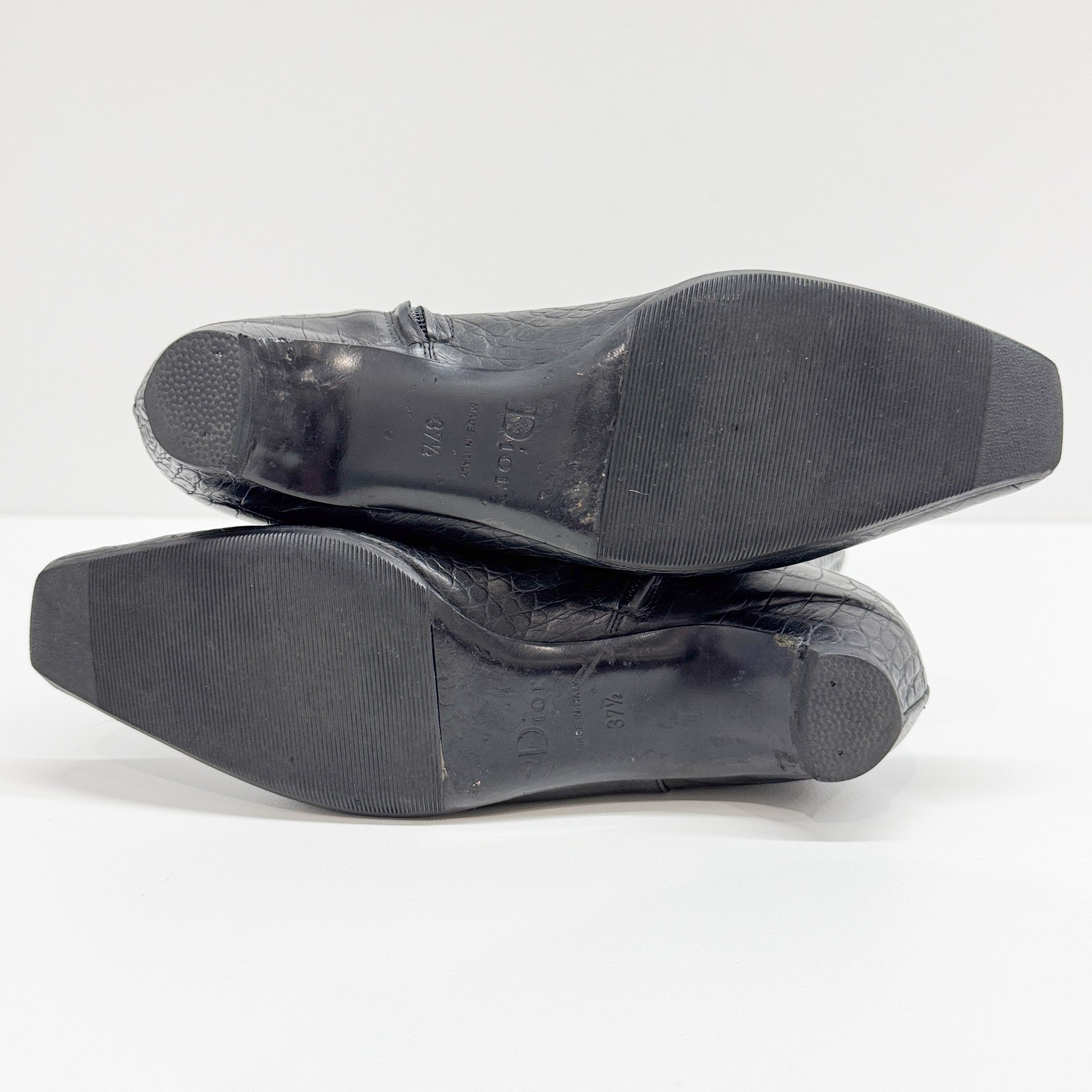 Size 37 1/2 EU Black Crocodile Embossed Leather Knee High Boots