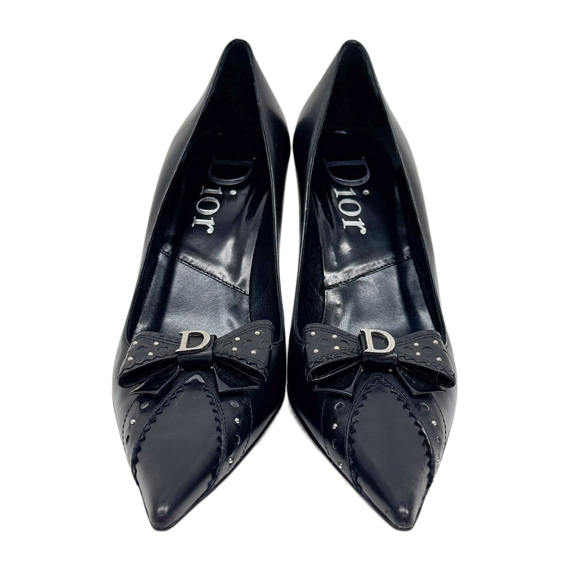 Size 38 1/2 EU Bow Black Leather Heels