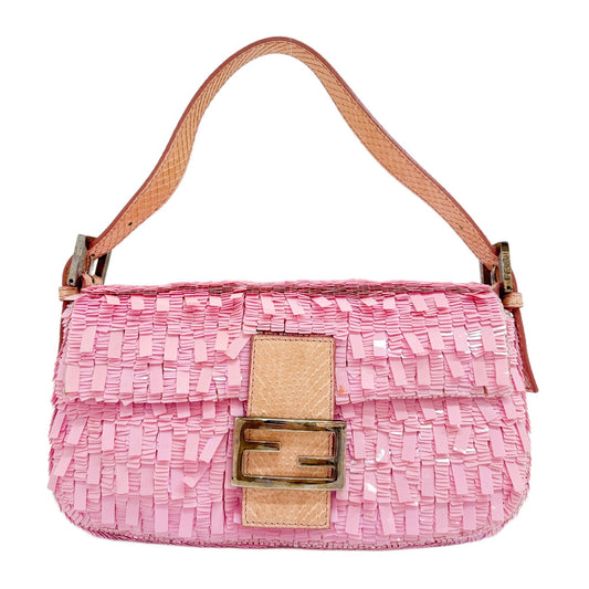 Baguette Pink Sequin Shoulder Bag
