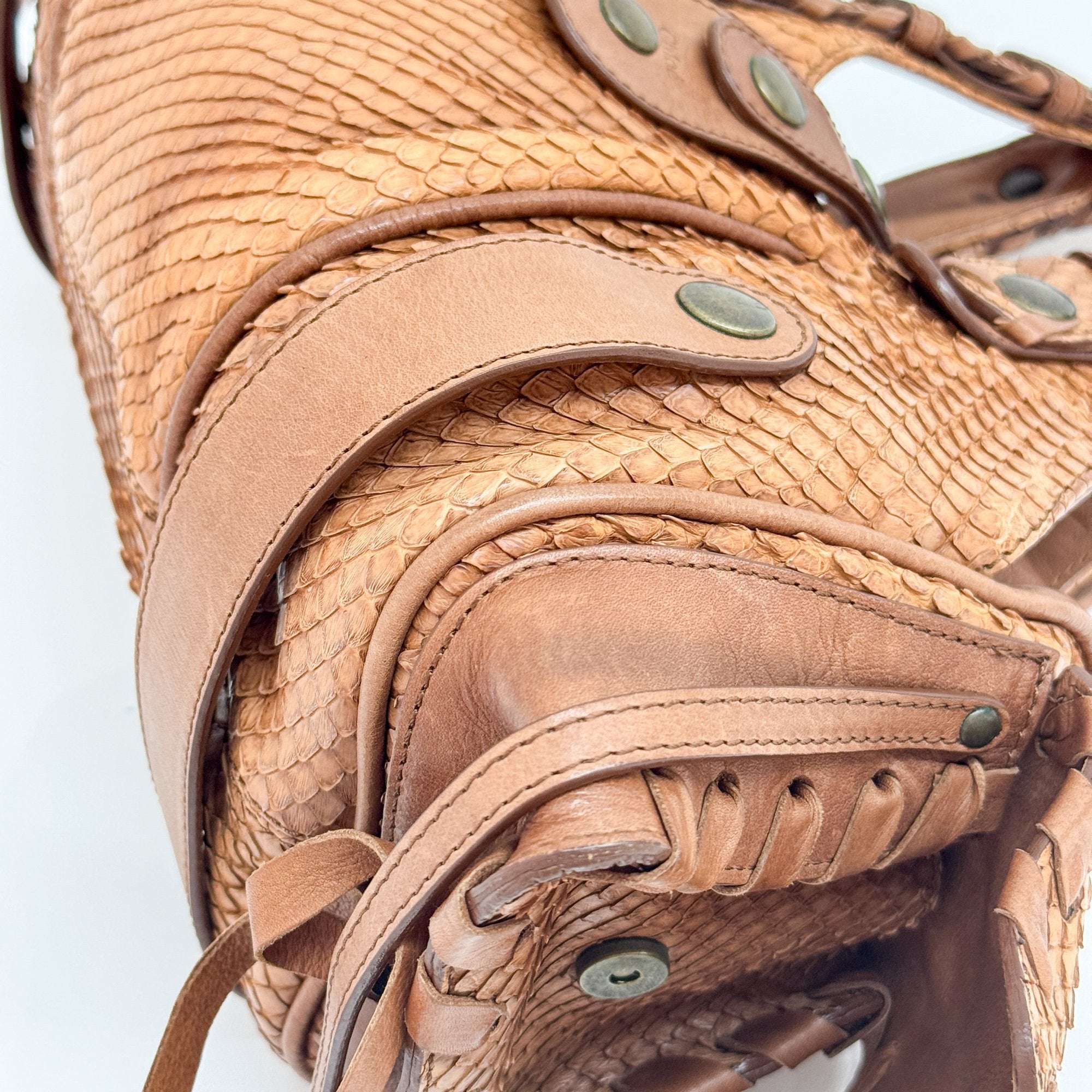 Silverado Brown Python Embossed Leather Shoulder Bag