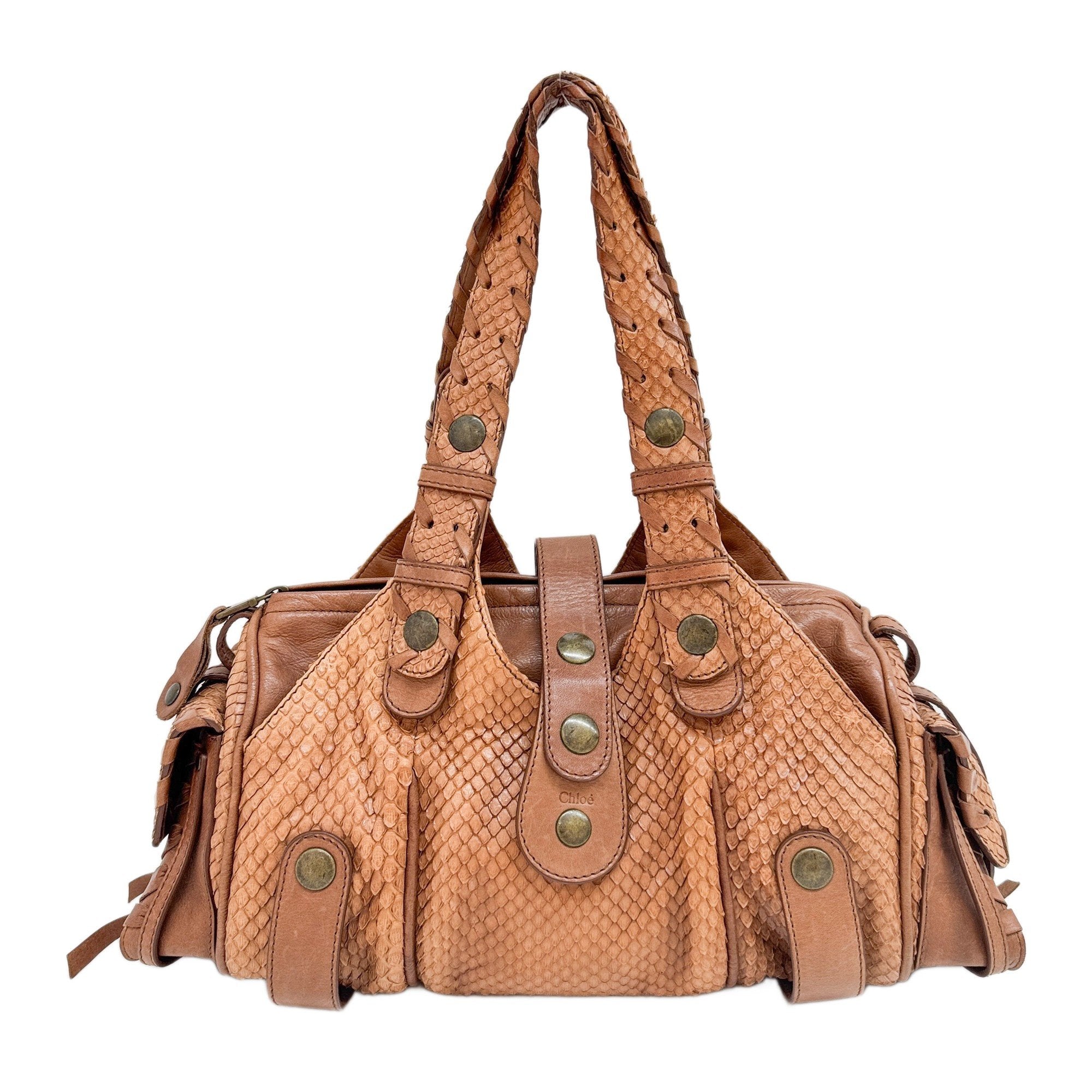 Silverado Brown Python Embossed Leather Shoulder Bag