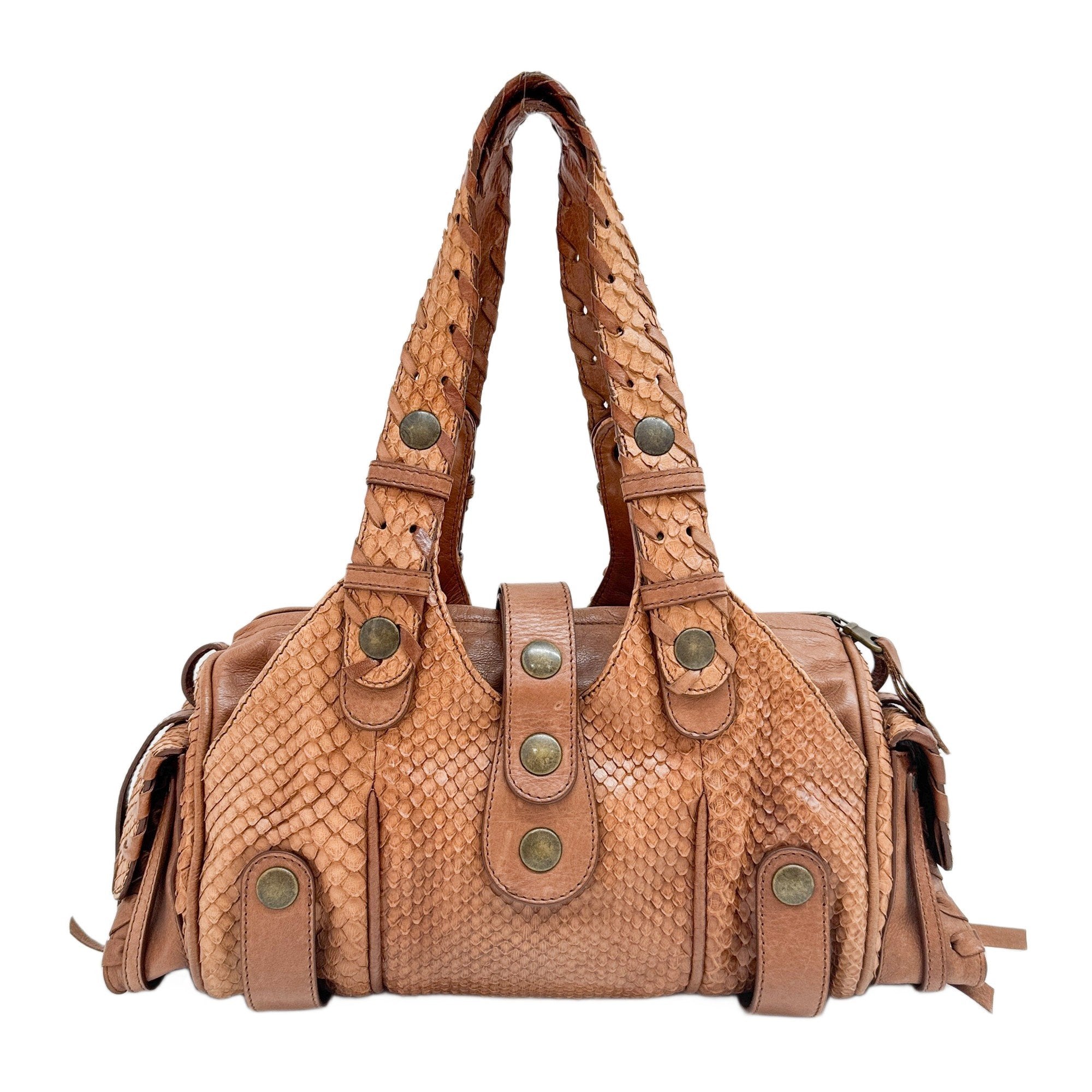 Silverado Brown Python Embossed Leather Shoulder Bag