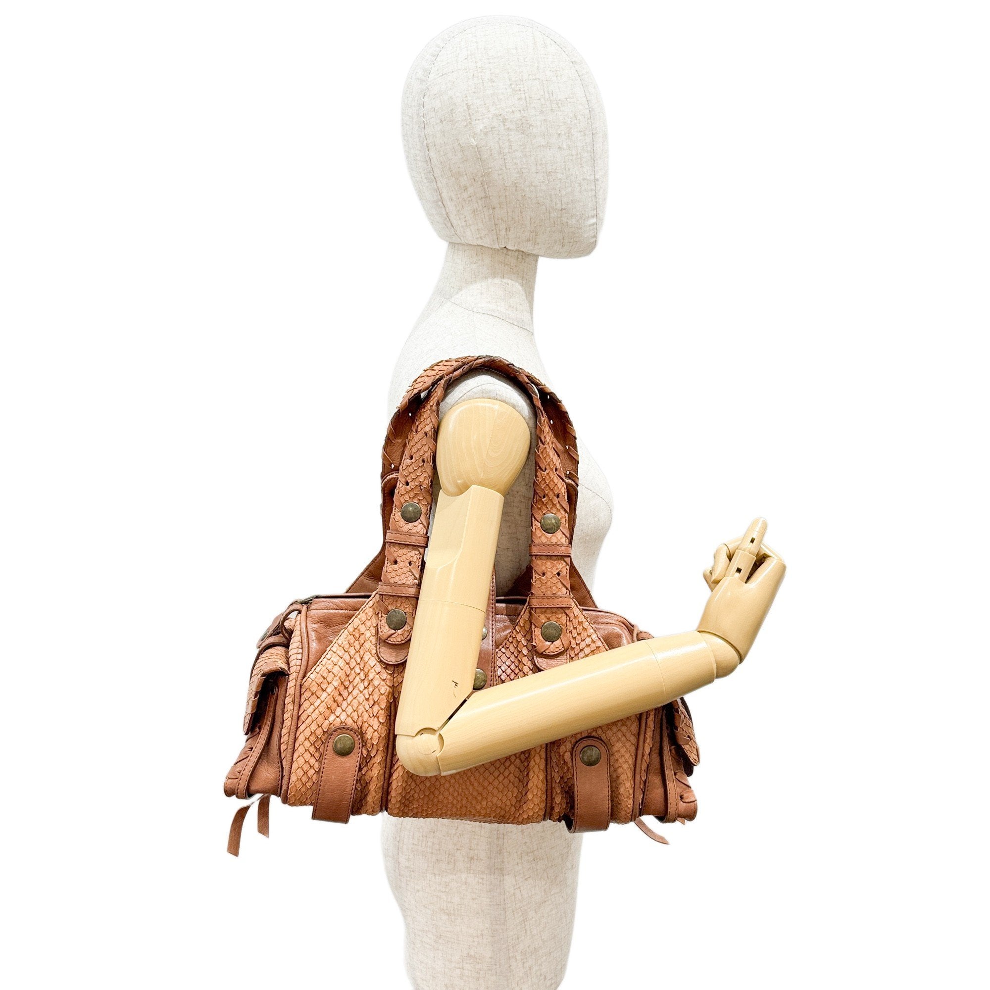 Silverado Brown Python Embossed Leather Shoulder Bag