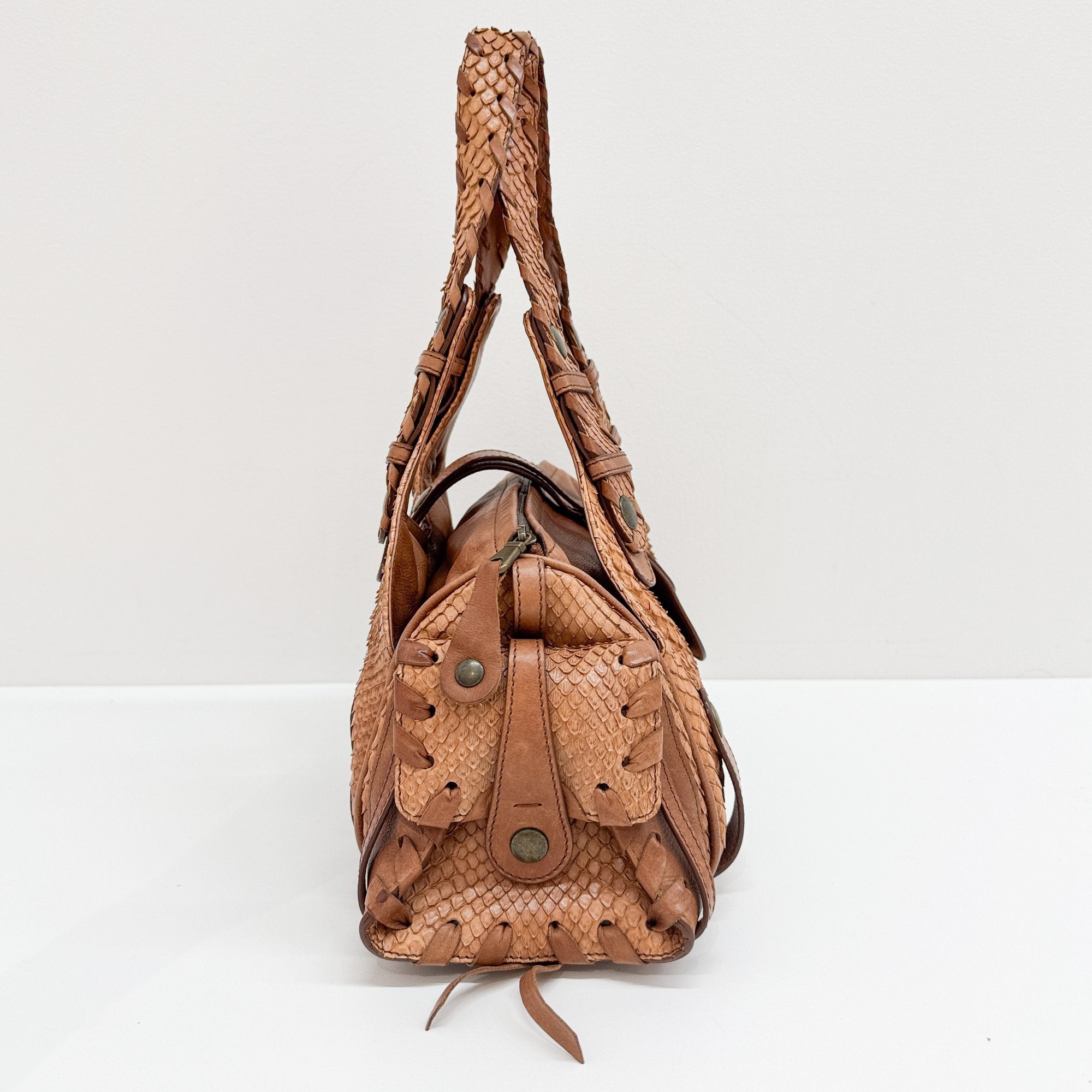 Silverado Brown Python Embossed Leather Shoulder Bag