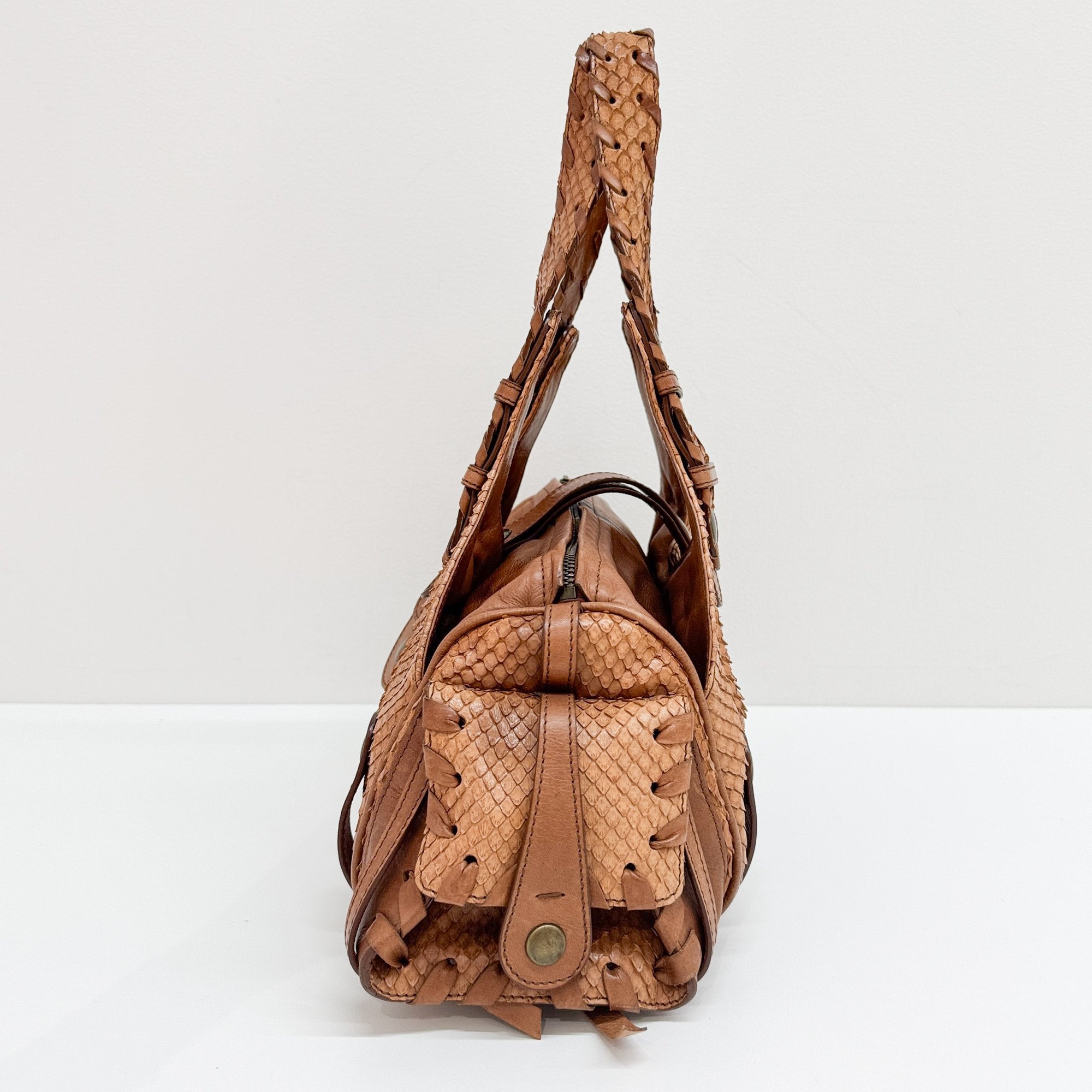Silverado Brown Python Embossed Leather Shoulder Bag