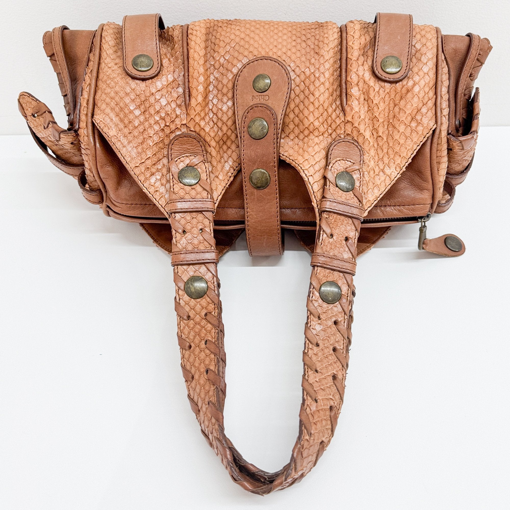 Silverado Brown Python Embossed Leather Shoulder Bag