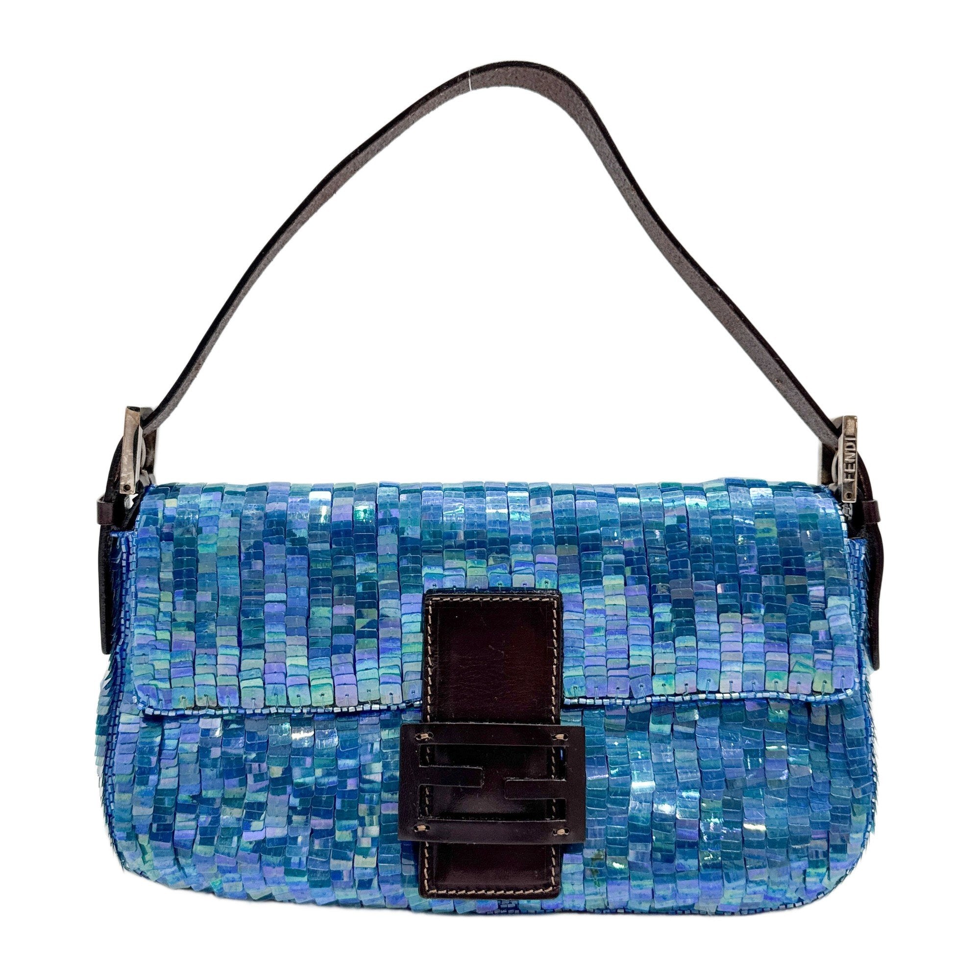 Baguette Blue Sequin Shoulder Bag