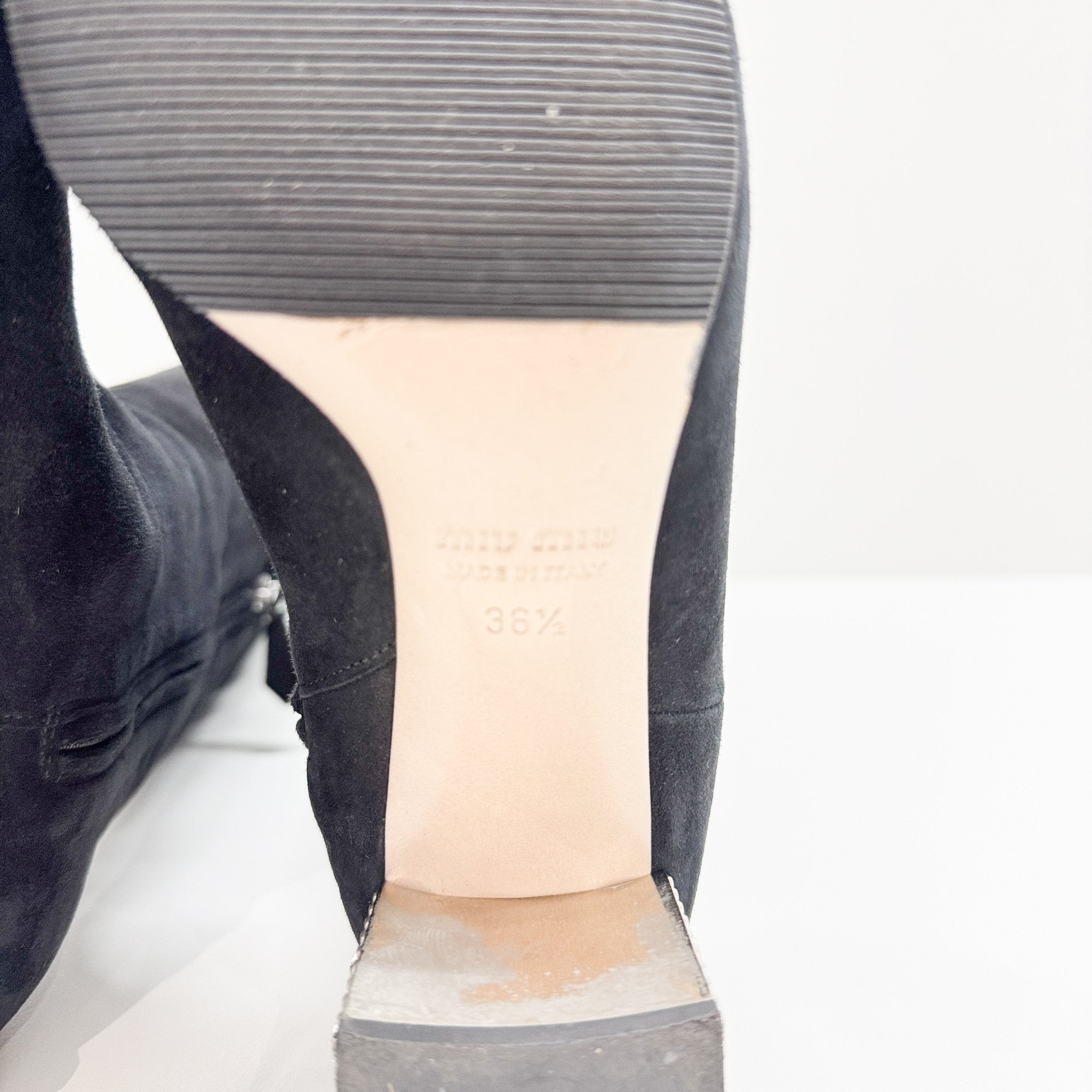 Size 36 1/2 EU Bejewelled Block Heel Black Suede Boots