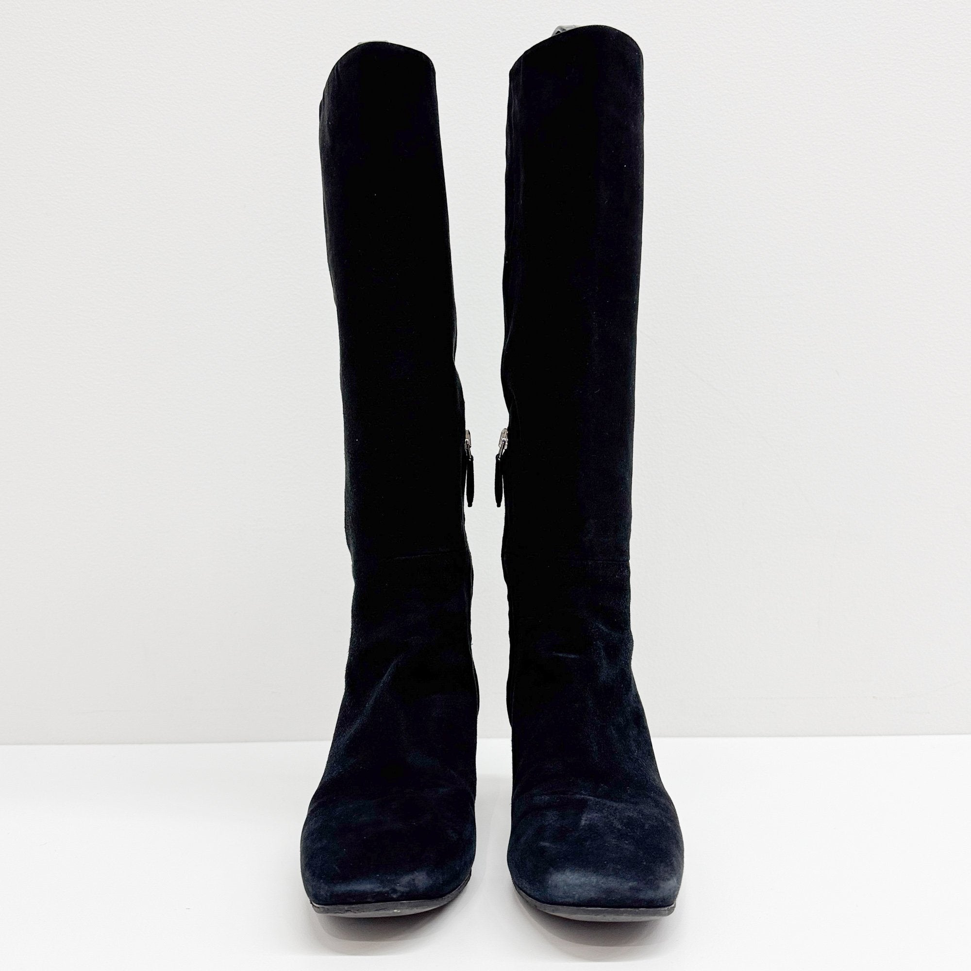 Size 36 1/2 EU Bejewelled Block Heel Black Suede Boots