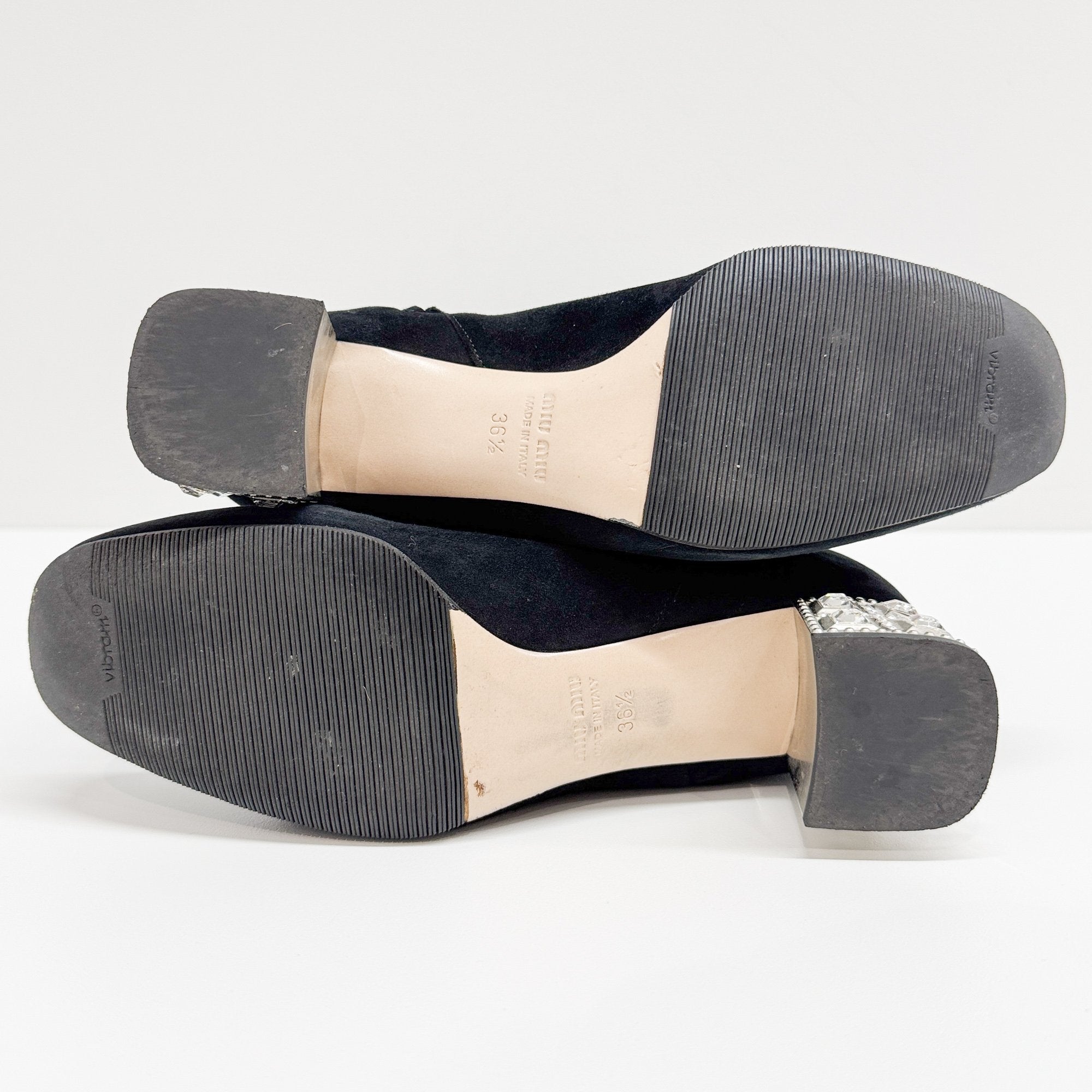 Size 36 1/2 EU Bejewelled Block Heel Black Suede Boots