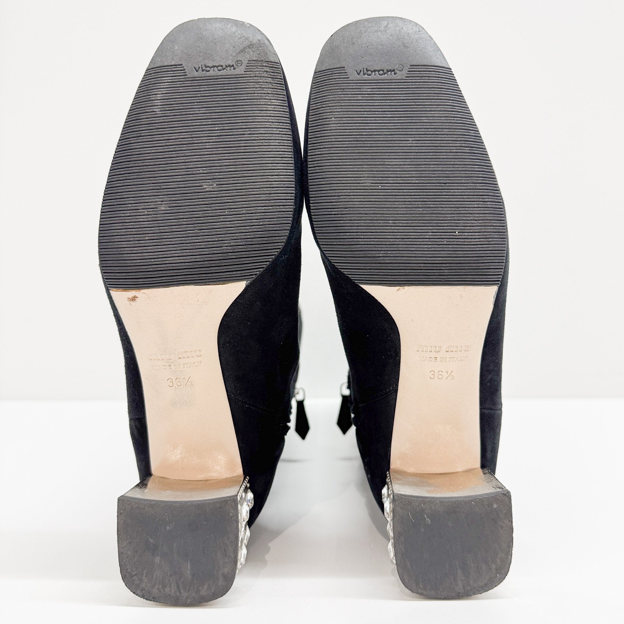 Size 36 1/2 EU Bejewelled Block Heel Black Suede Boots