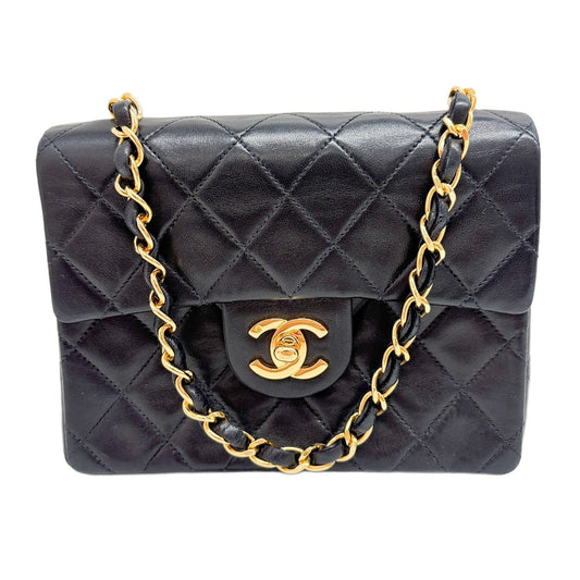 Mini Classic Flap Matelasse Black Leather Shoulder Bag