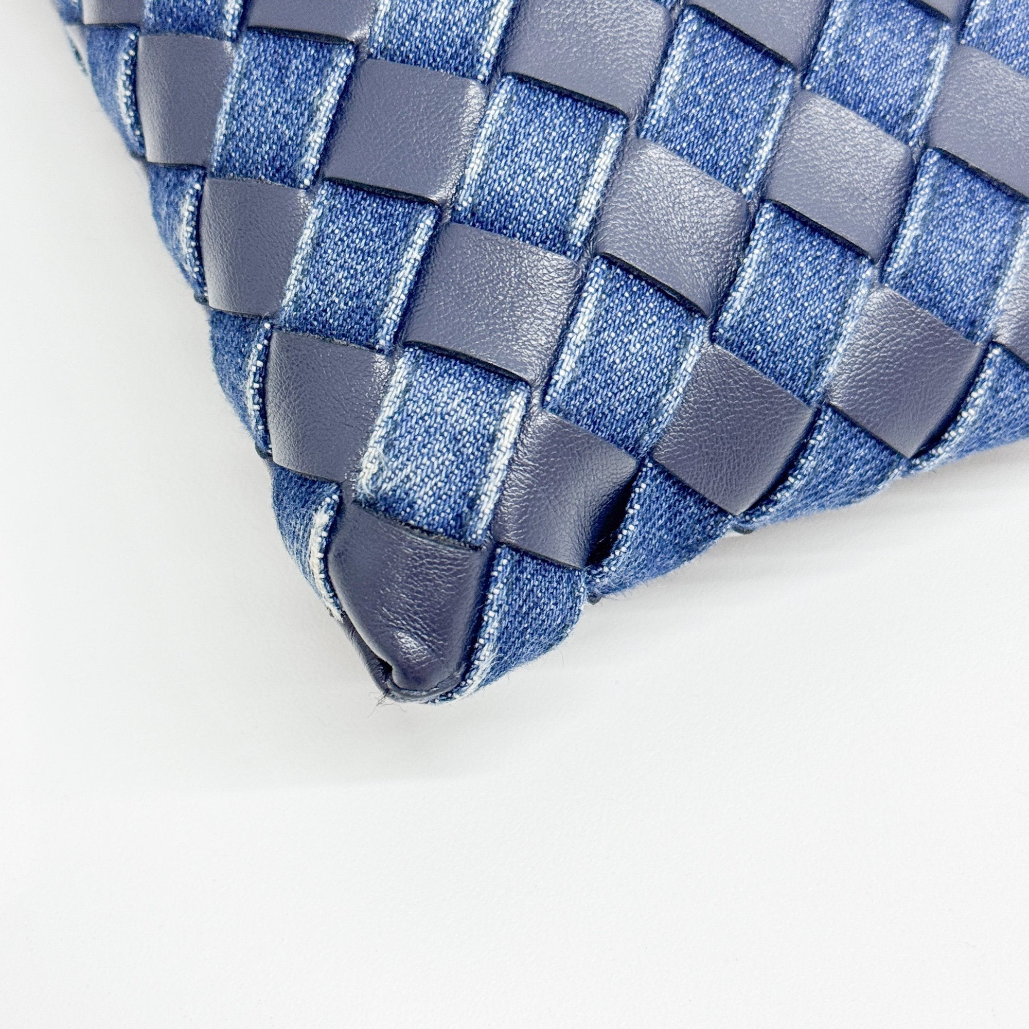 Intrecciato Blue Denim and Leather Clutch Bag