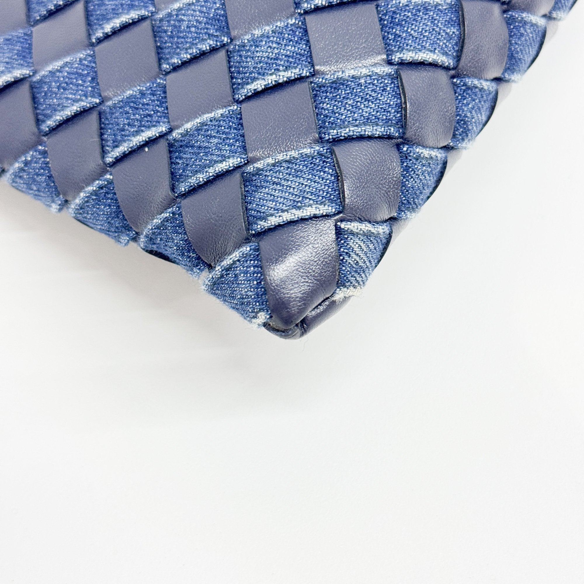 Intrecciato Blue Denim and Leather Clutch Bag