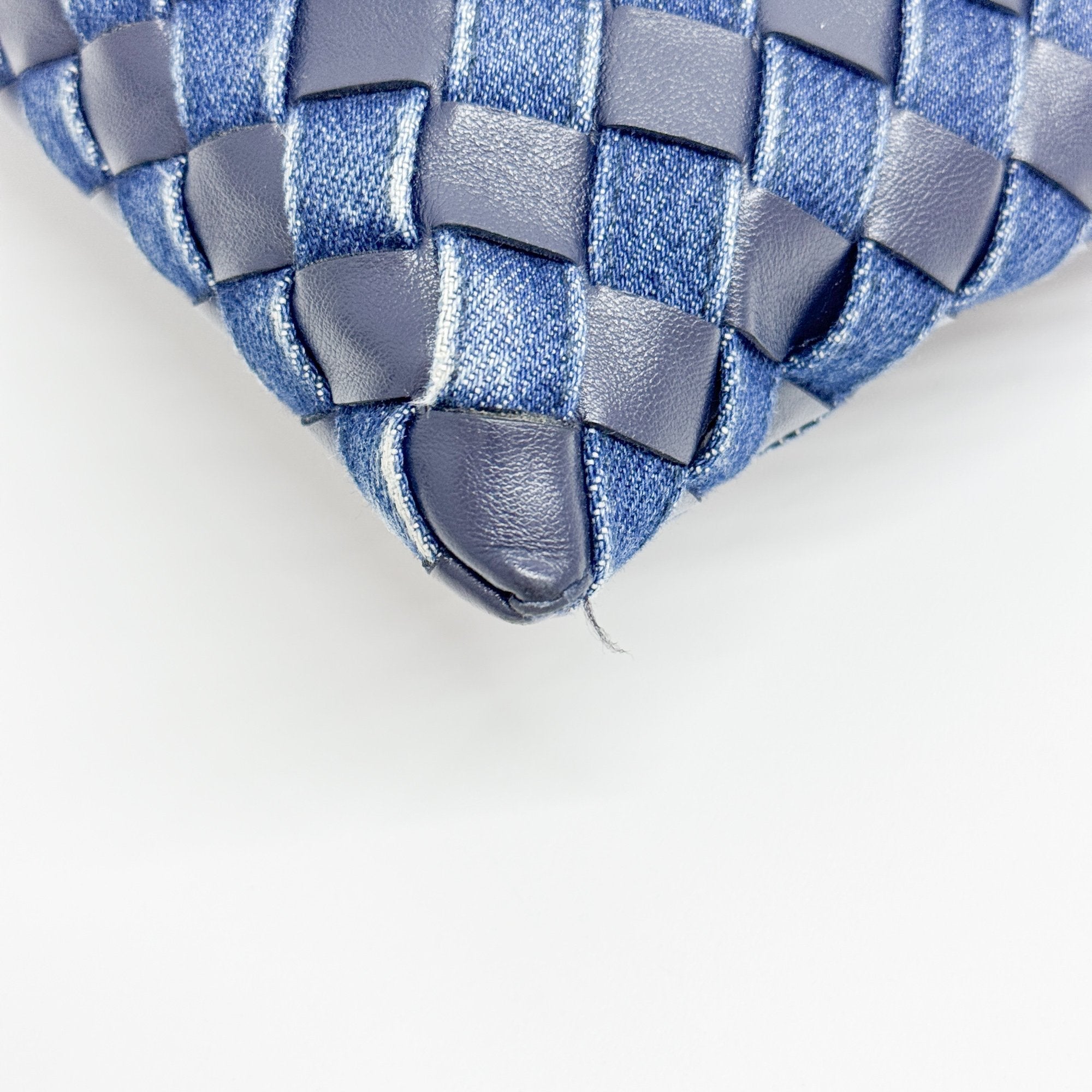 Intrecciato Blue Denim and Leather Clutch Bag