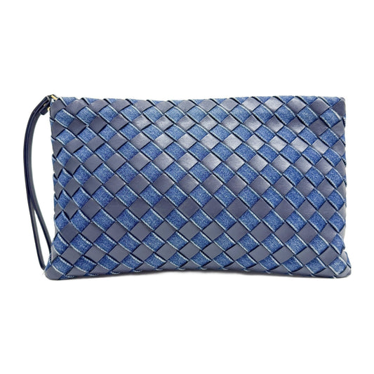 Intrecciato Blue Denim and Leather Clutch Bag