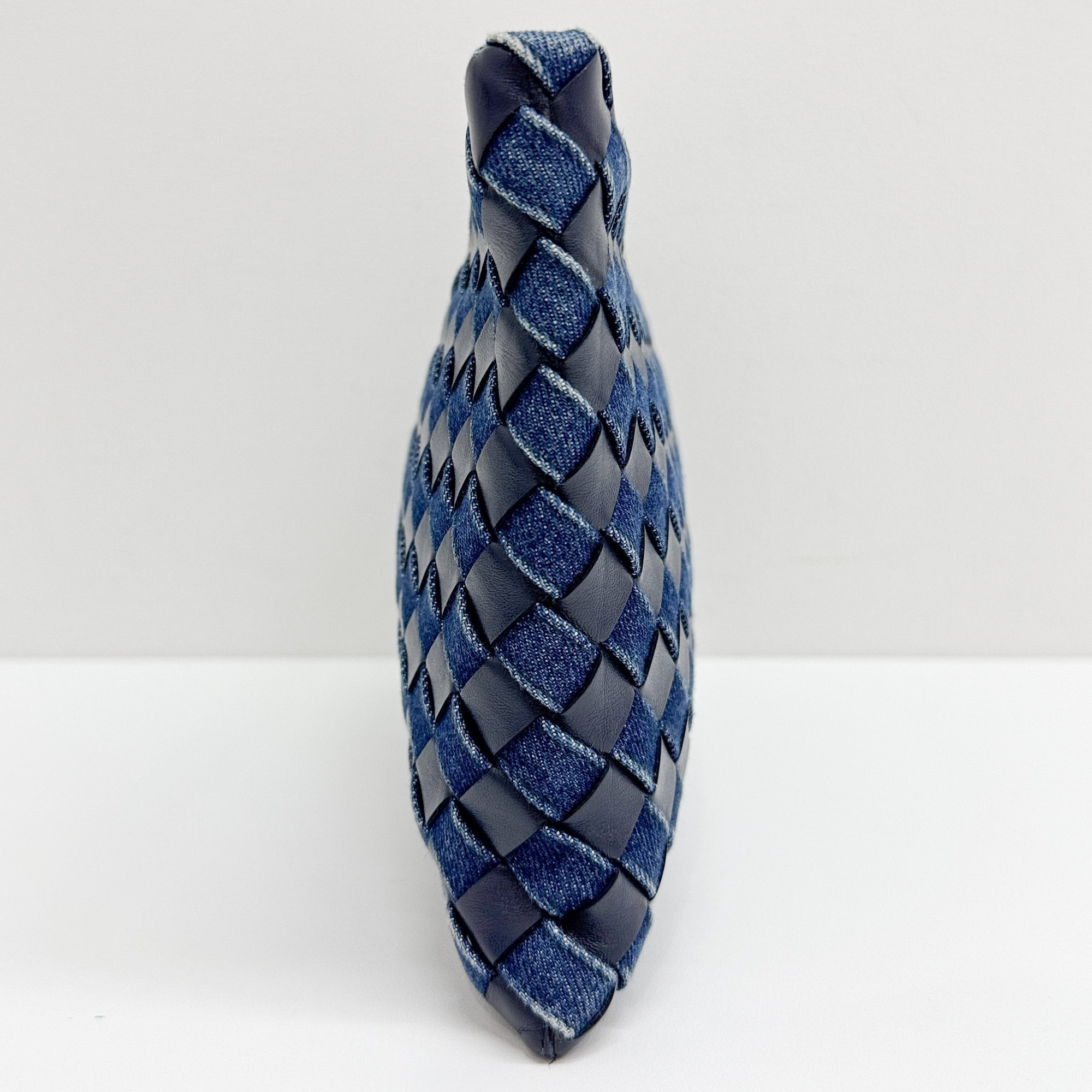 Intrecciato Blue Denim and Leather Clutch Bag