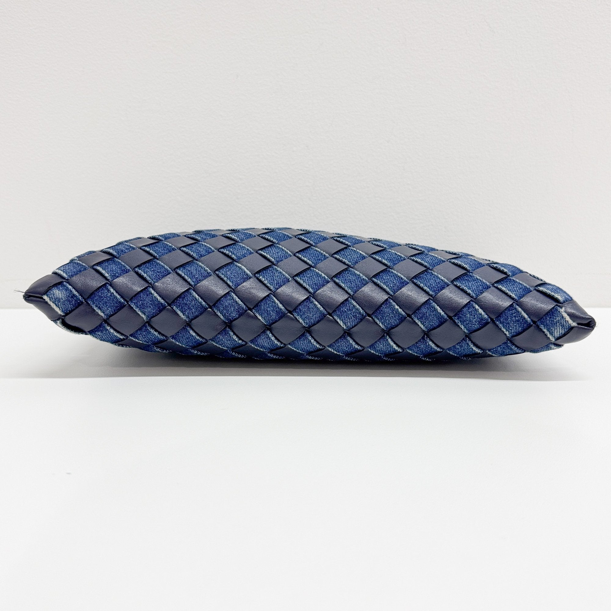 Intrecciato Blue Denim and Leather Clutch Bag